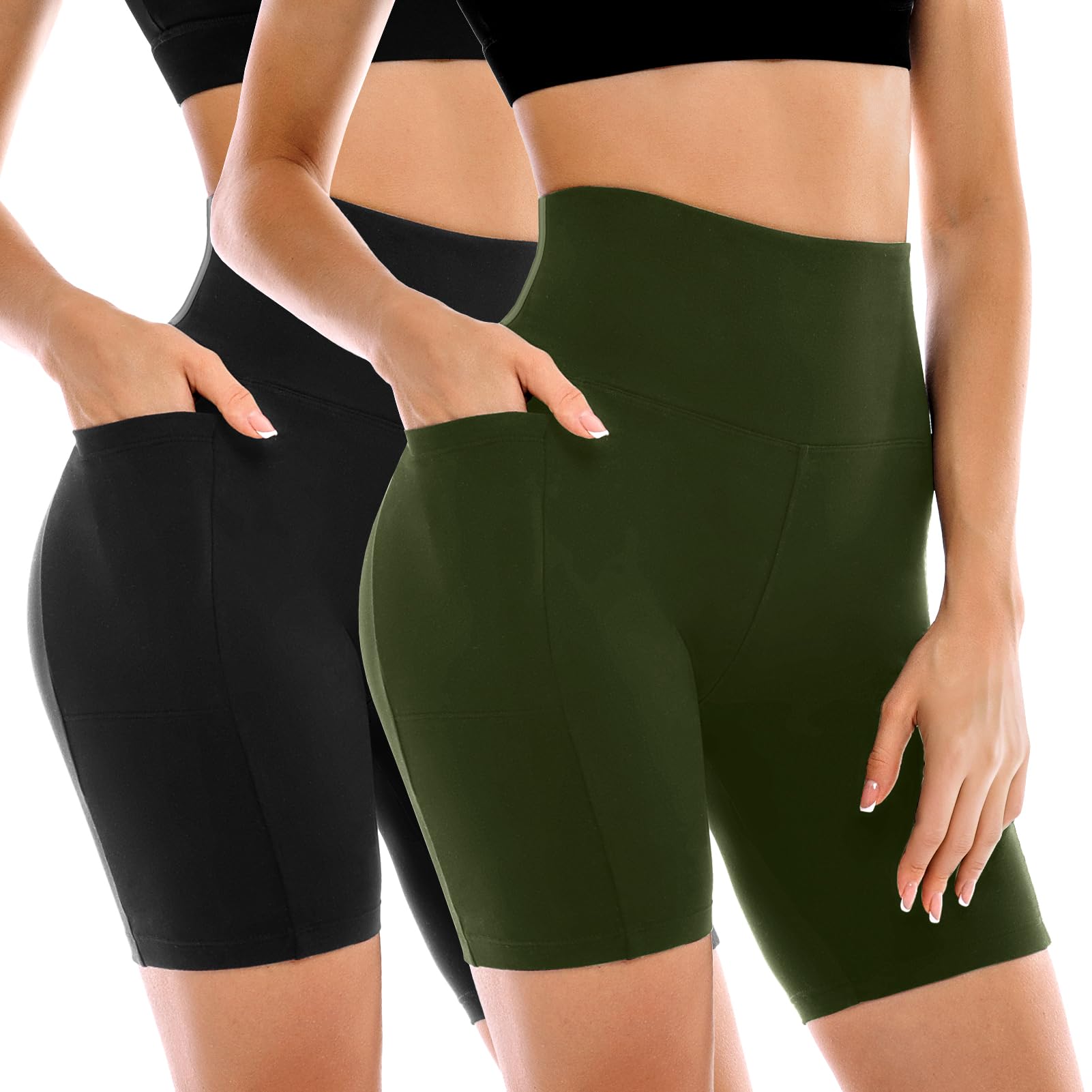 Leafigure 2 Pack Womens Biker Shorts with Pockets 6"