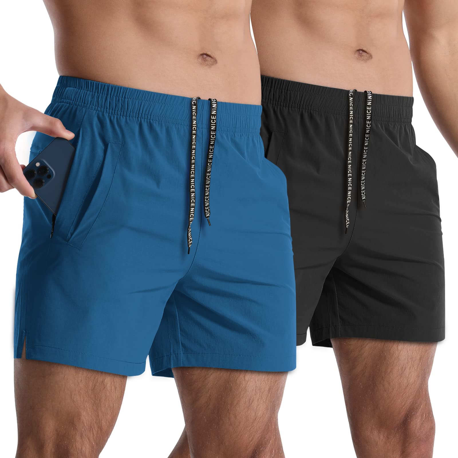 Lempue Men’s 2-Pack 5-Inch Athletic Running Shorts with Zipper Pockets