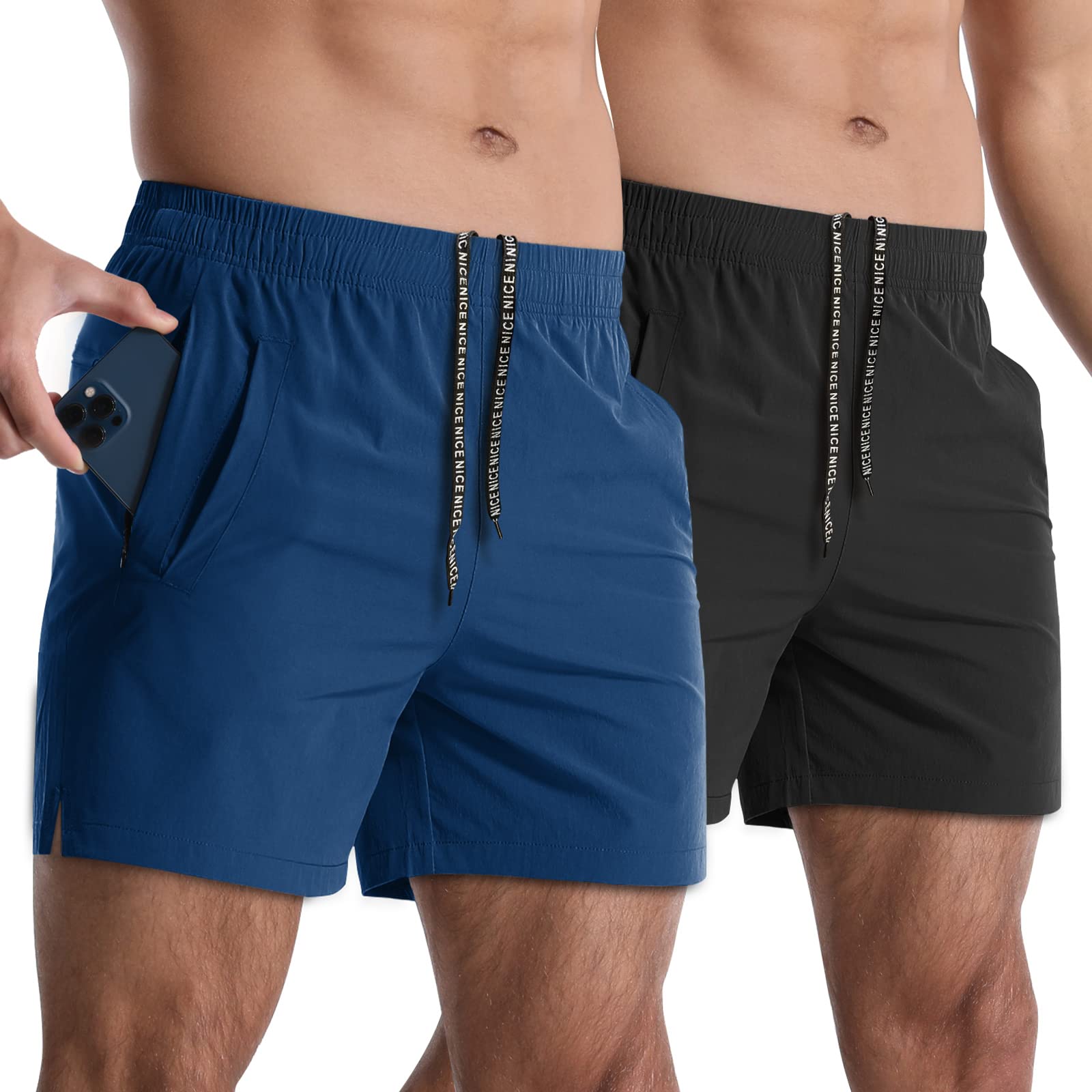 Lempue Men’s 2-Pack 5-Inch Athletic Running Shorts with Zipper Pockets