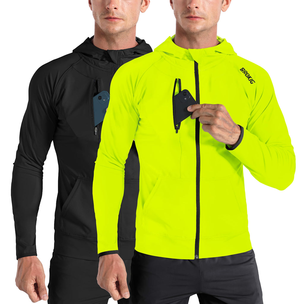 BROKIG Men’s Windbreak Running Jacket with Zip-Up Hood