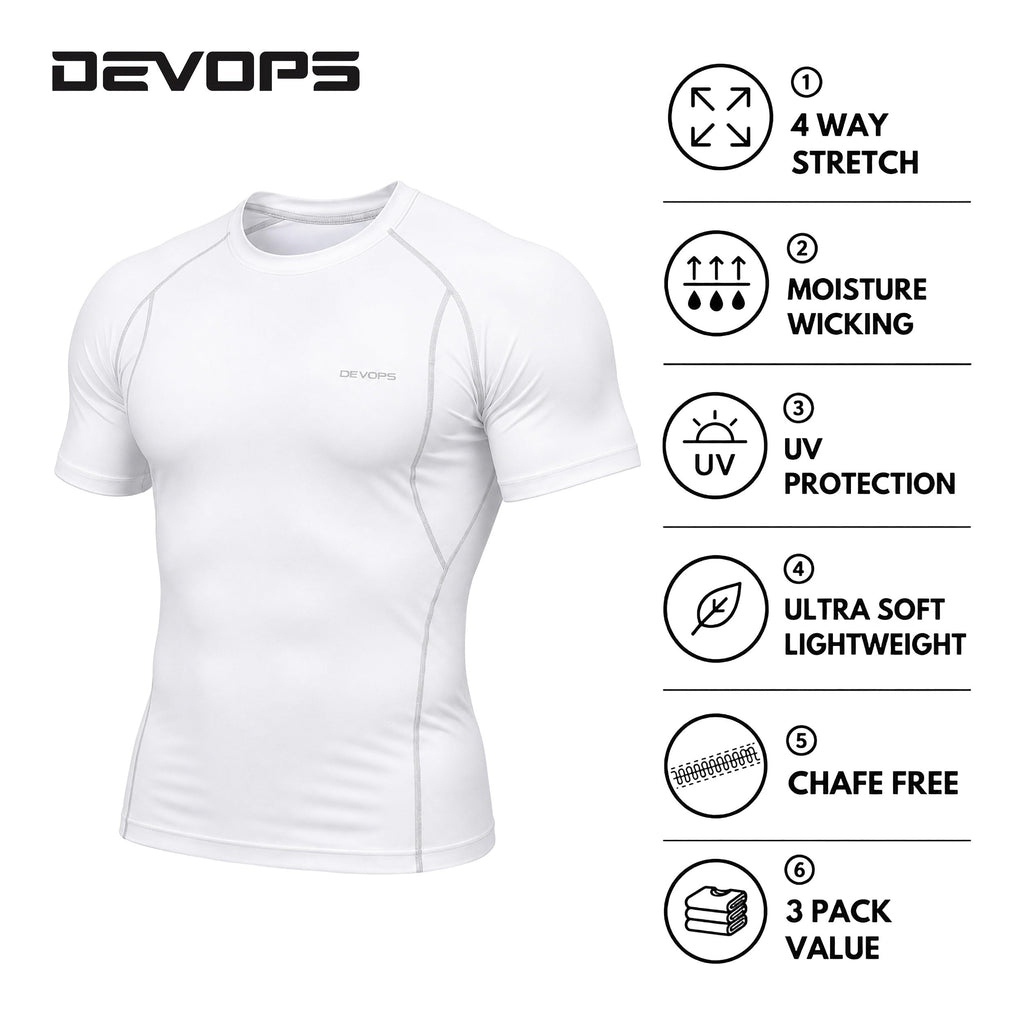 DEVOPS 3 Pack Men's Cool Dry Compression Baselayer Short Sleeve Shirts Top