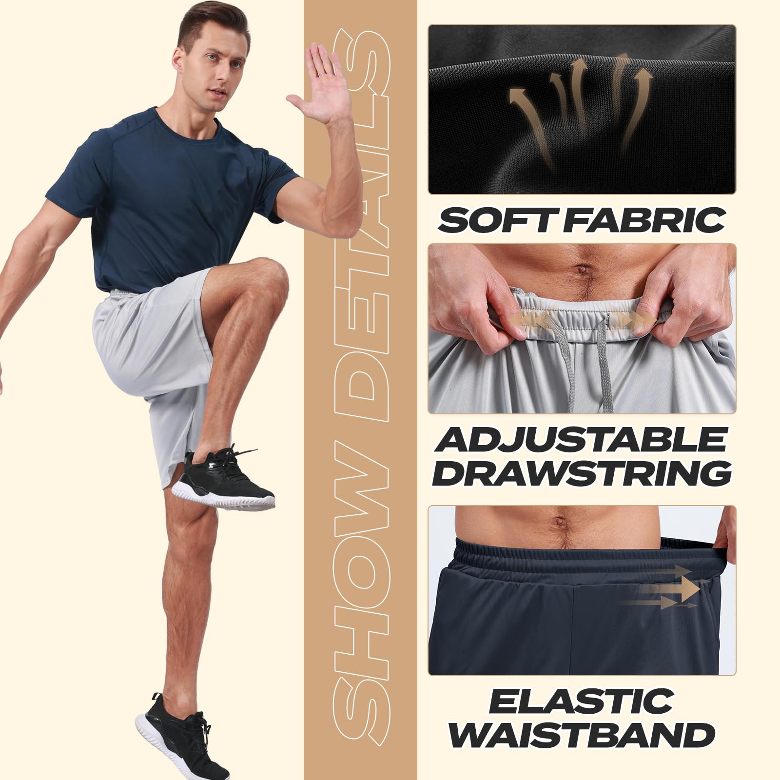 5 Pack Athletic Gym Mens Shorts - Workout Black Quick Dry Basketball Shorts