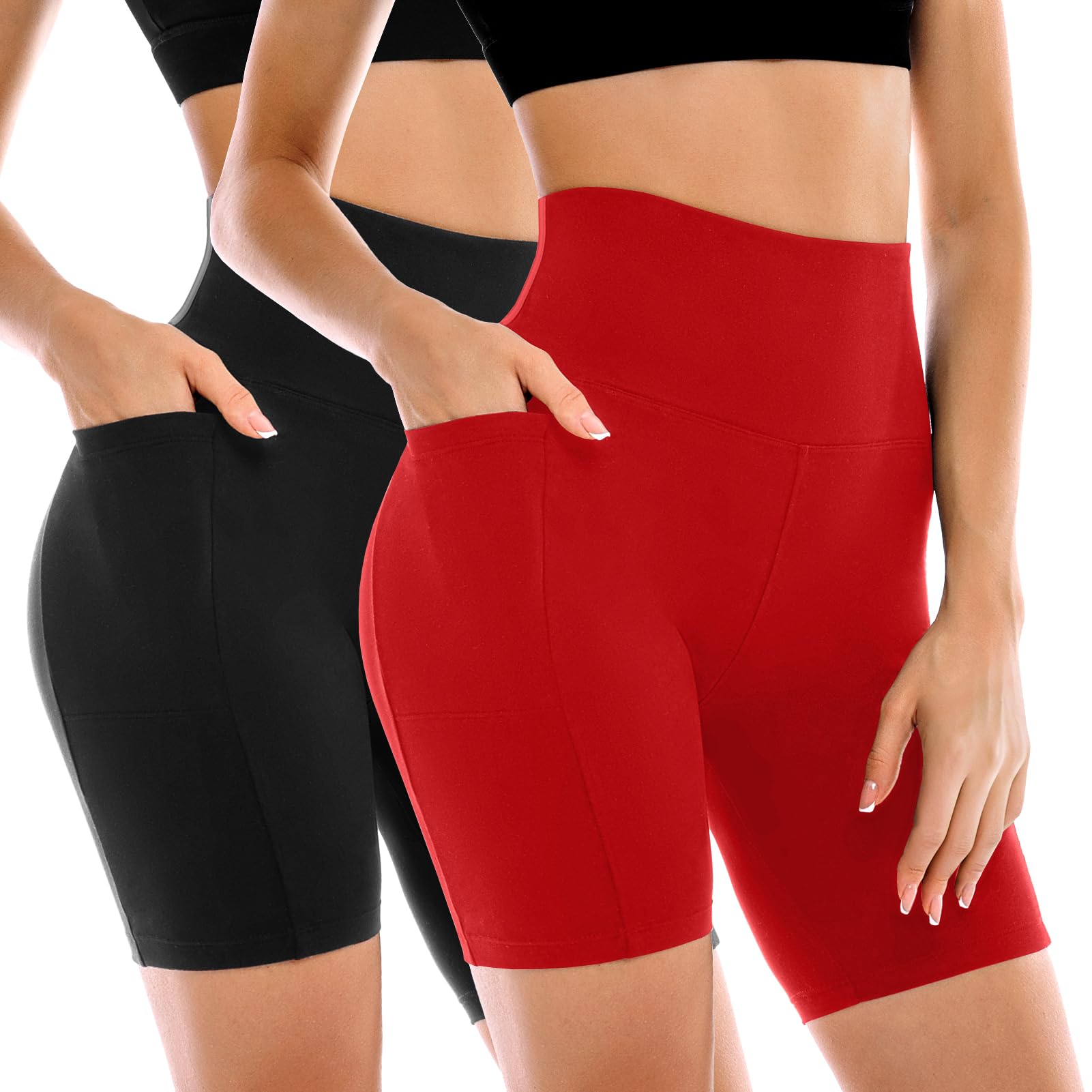 Leafigure 2 Pack Womens Biker Shorts with Pockets 6"