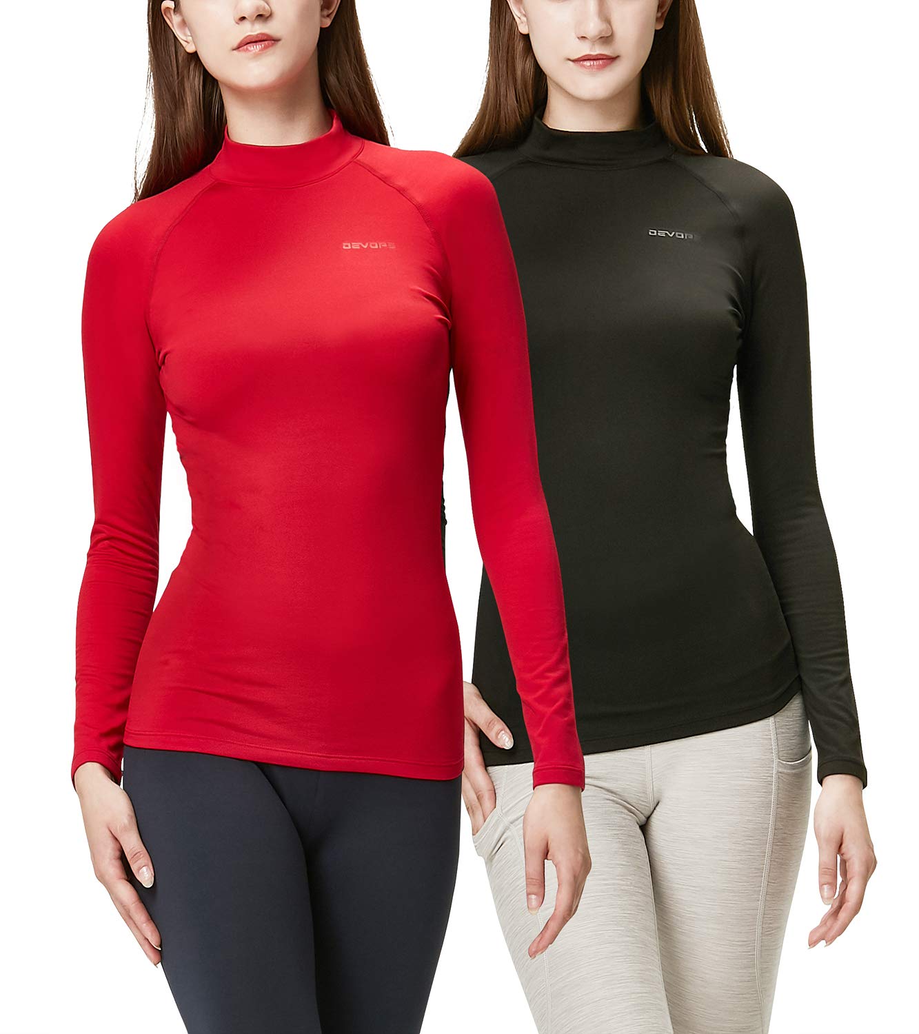 DEVOPS Women’s 2-Pack Thermal Turtleneck Compression Tops