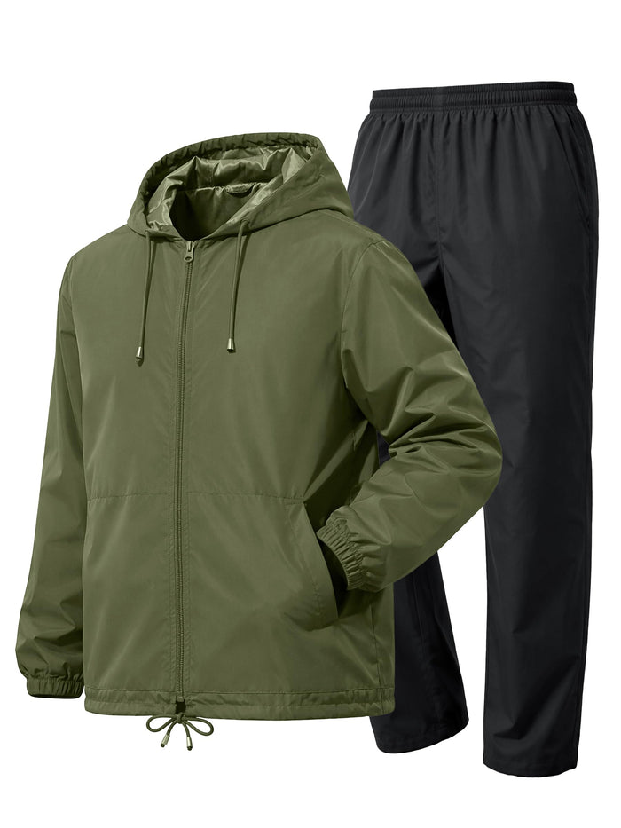 UIQUR Men’s 2-Piece Waterproof Rain Jacket & Pants Set