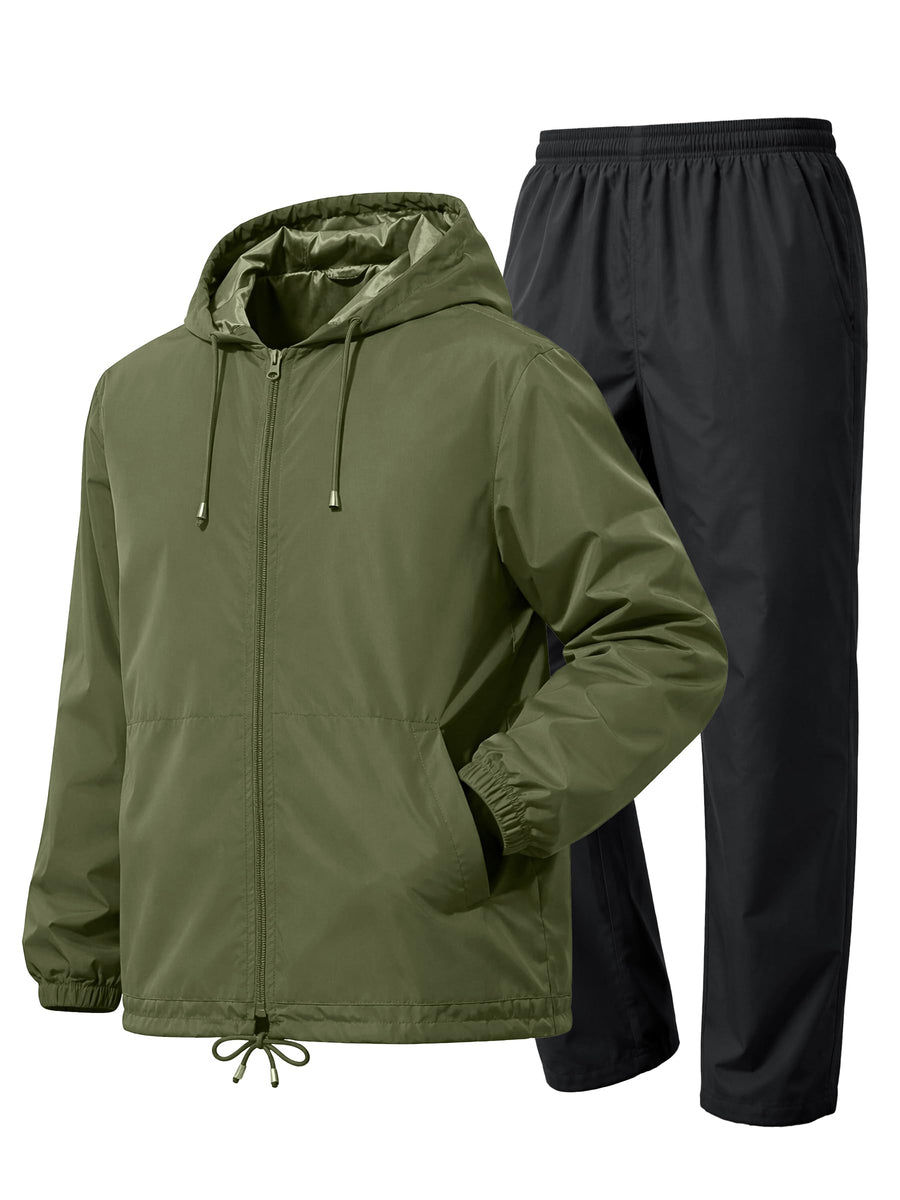 UIQUR Men’s 2-Piece Waterproof Rain Jacket & Pants Set