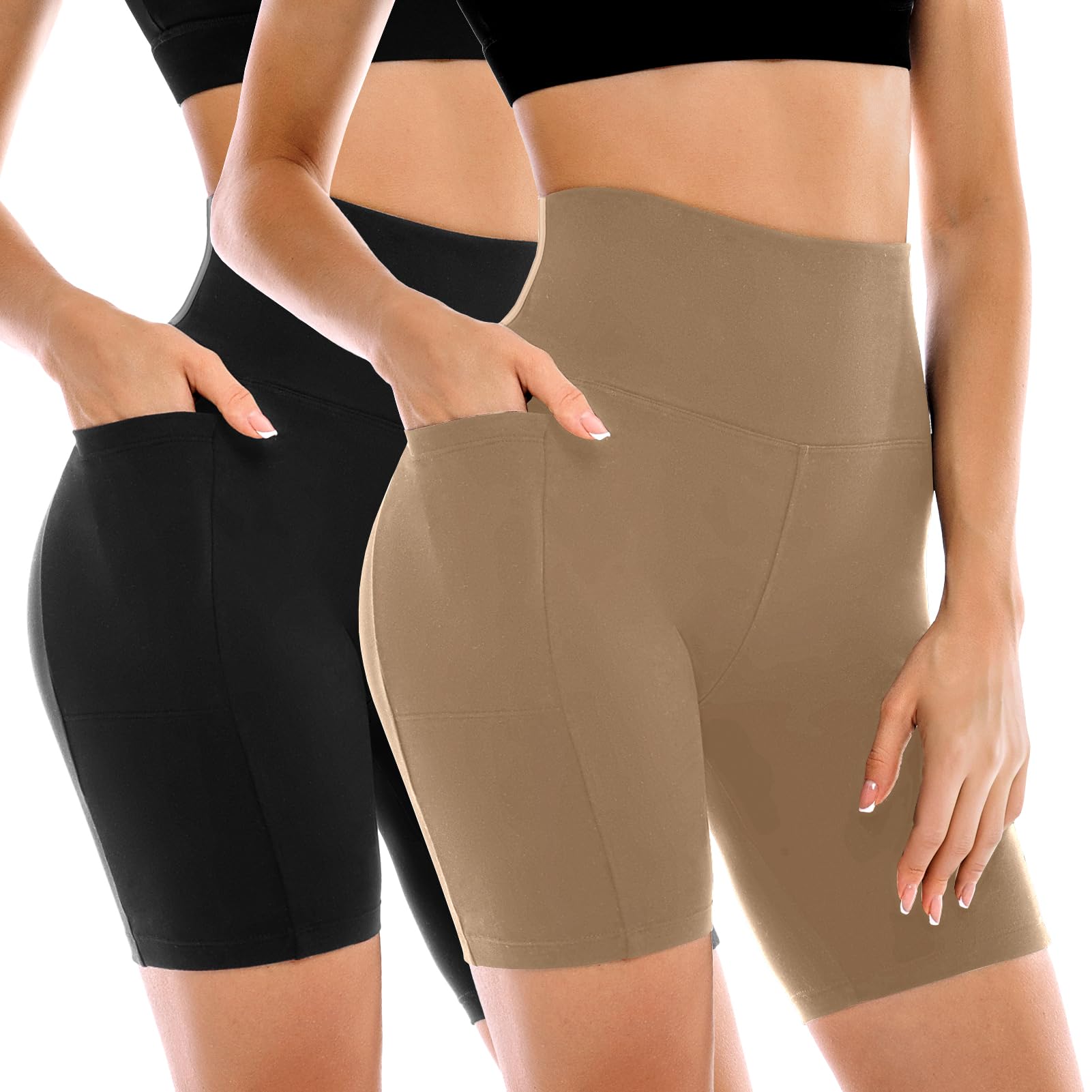 Leafigure 2 Pack Womens Biker Shorts with Pockets 6"