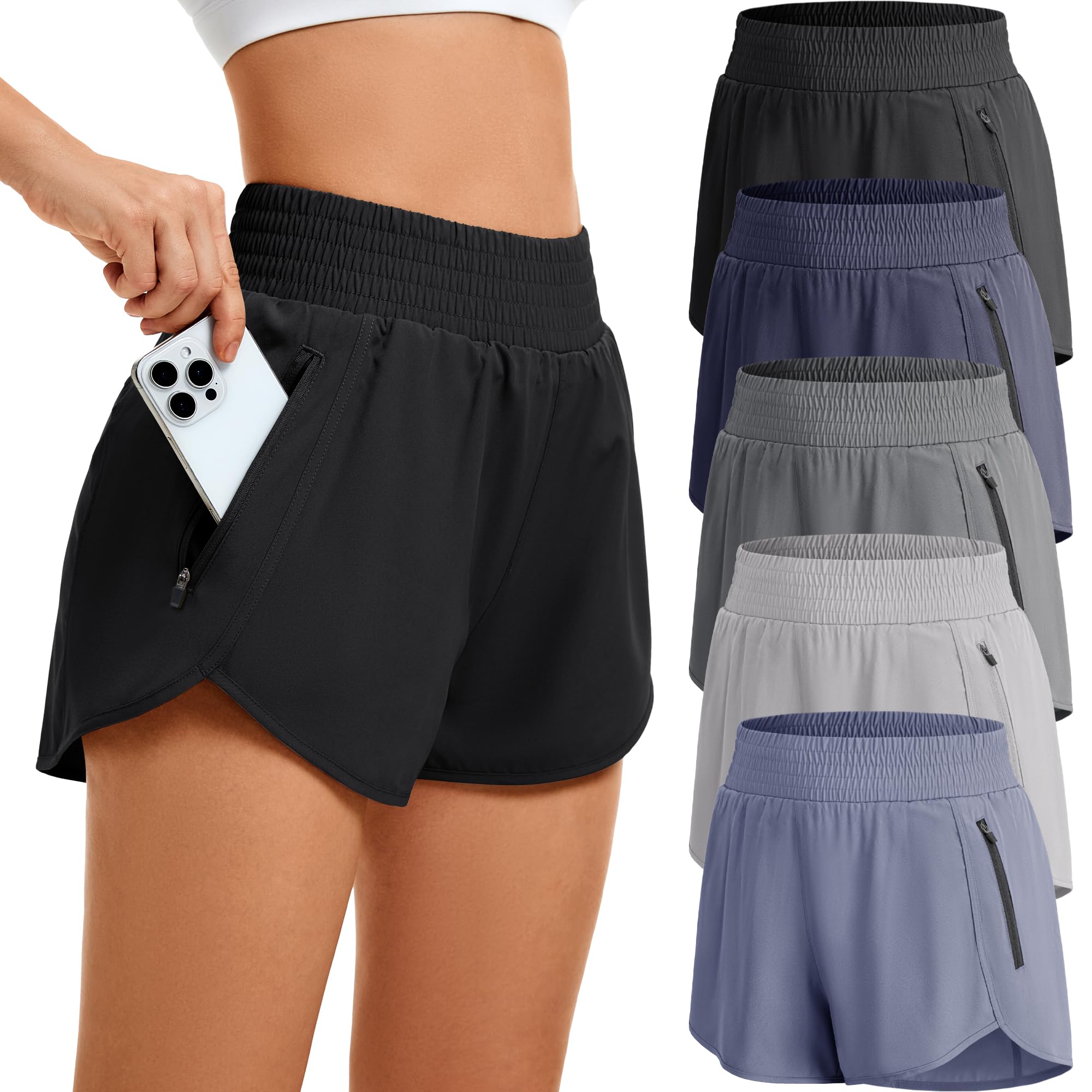 CE' CERDR Women’s 5-Pack High-Waist Athletic Running Shorts