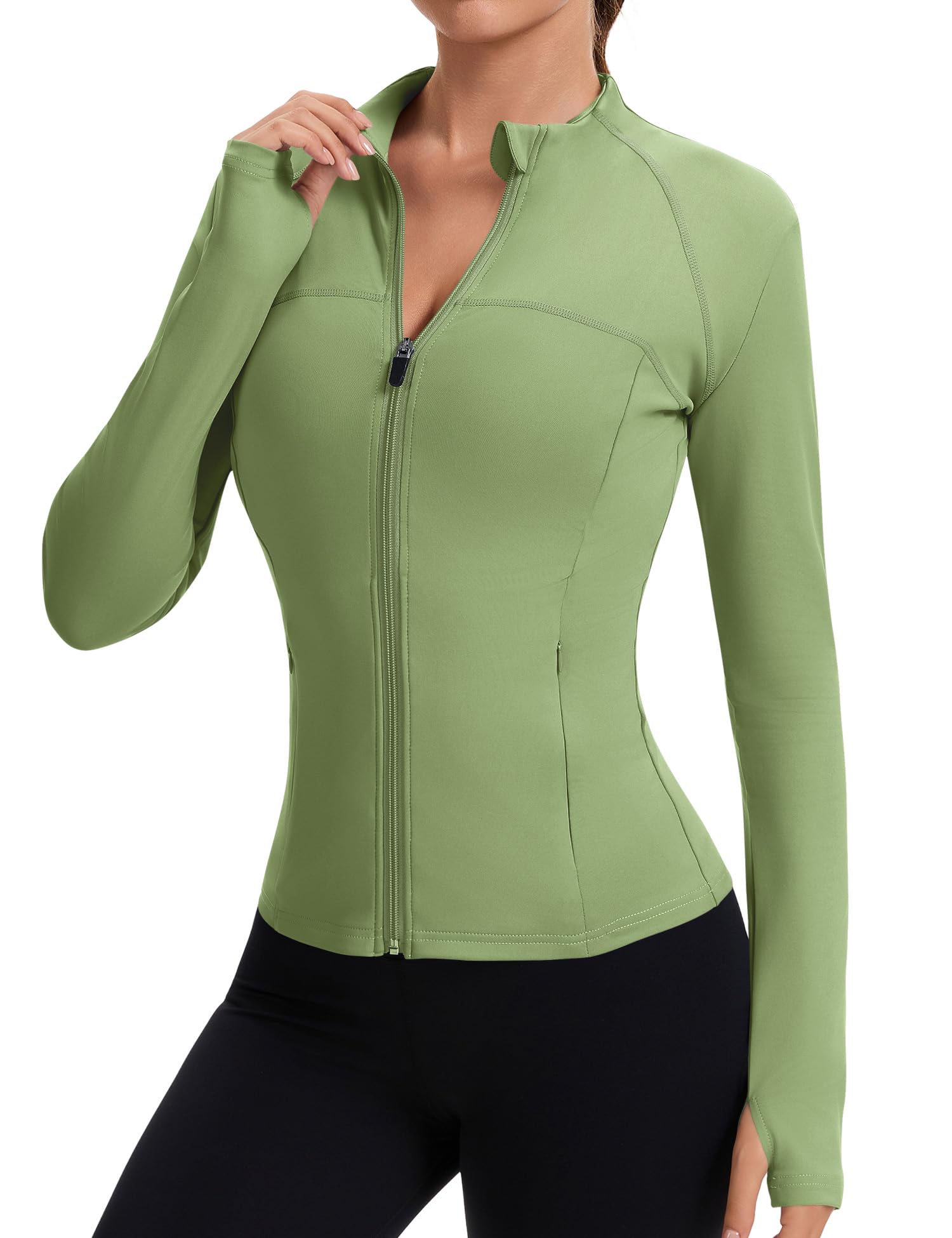 Rapbin Women’s Slim-Fit Full-Zip Workout Jacket with Thumb Holes