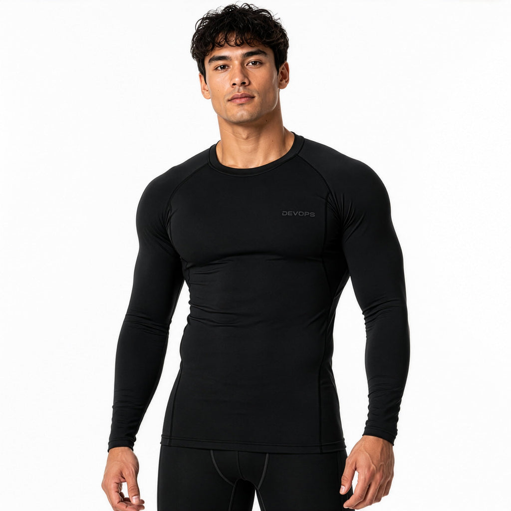 DEVOPS 3 Pack Men's Cool Dry Compression Baselayer Long Sleeve Shirts Top