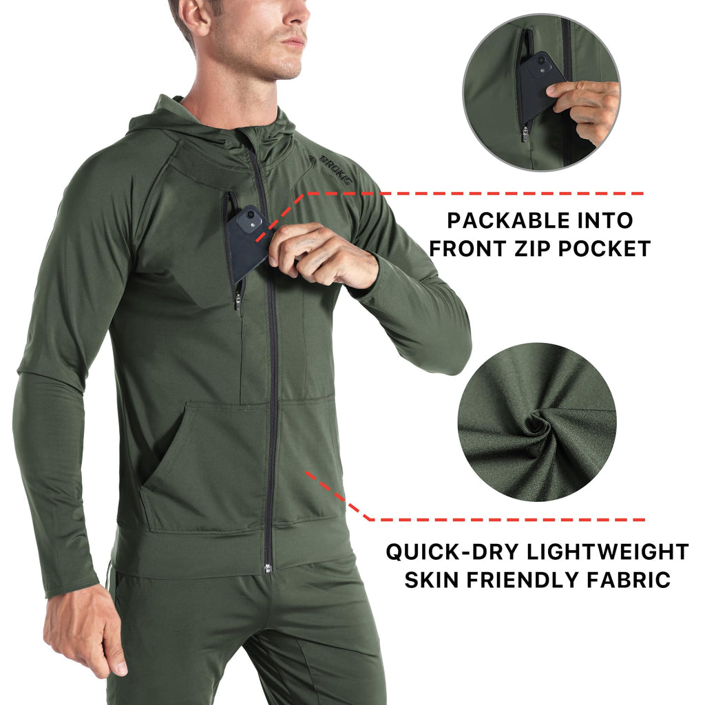 BROKIG Men’s Windbreak Running Jacket with Zip-Up Hood