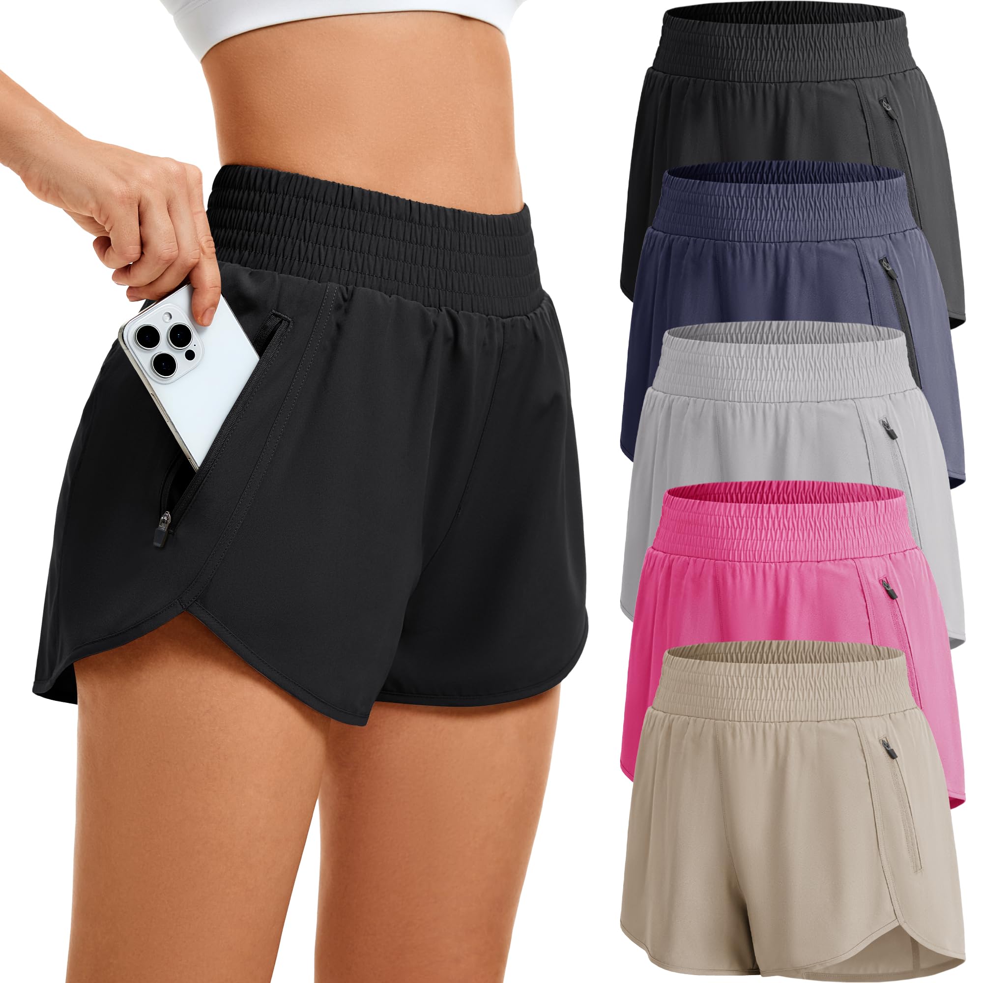 CE' CERDR Women’s 5-Pack High-Waist Athletic Running Shorts