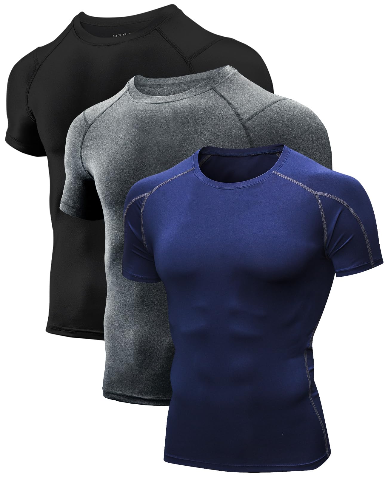Niksa Men's Compression Shirts 3/5 Pack,Short Sleeve Athletic Compression Tops Cool Dry Workout T Shirt