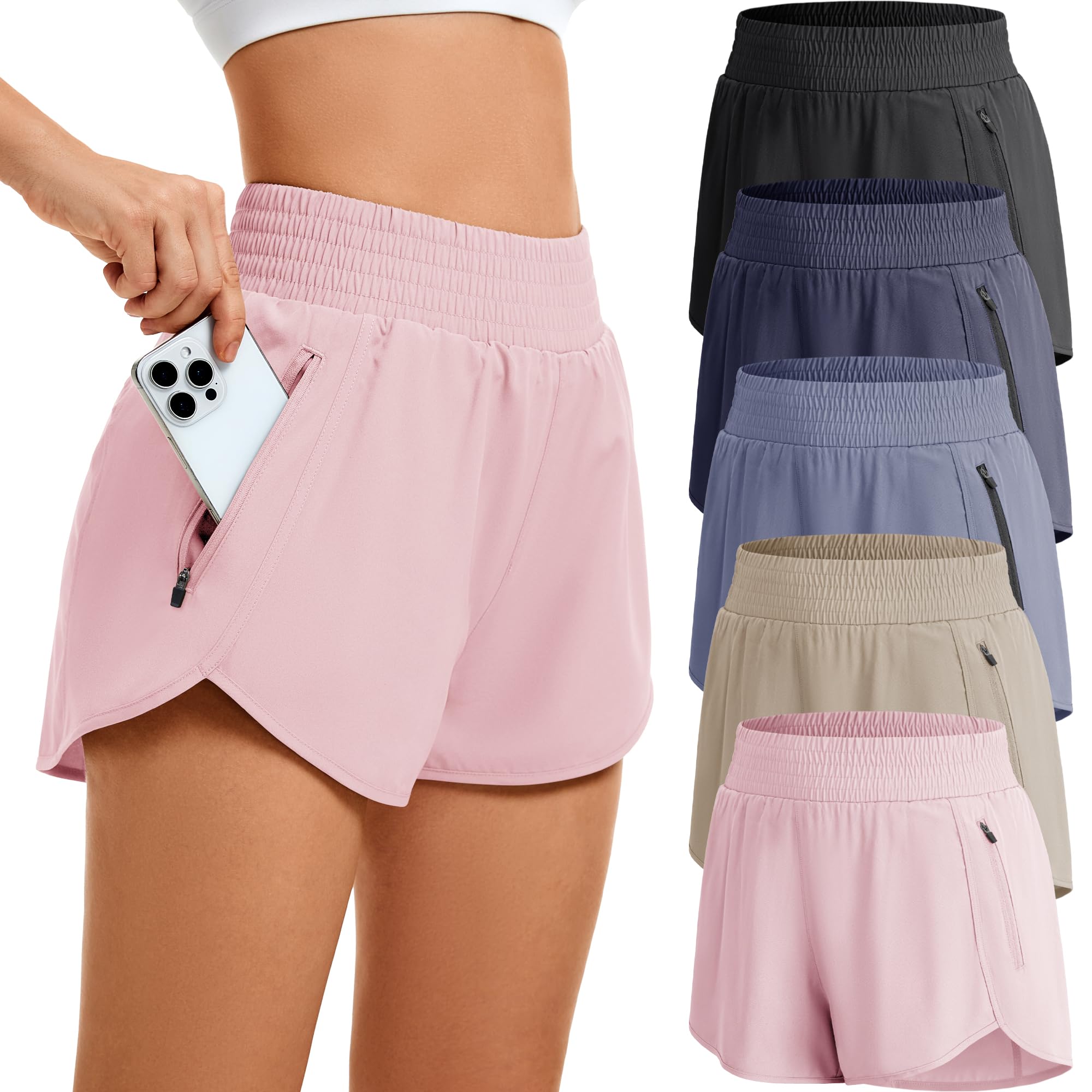 CE' CERDR 5 Pack Women's Athletic Workout Short High Waisted Running Shorts