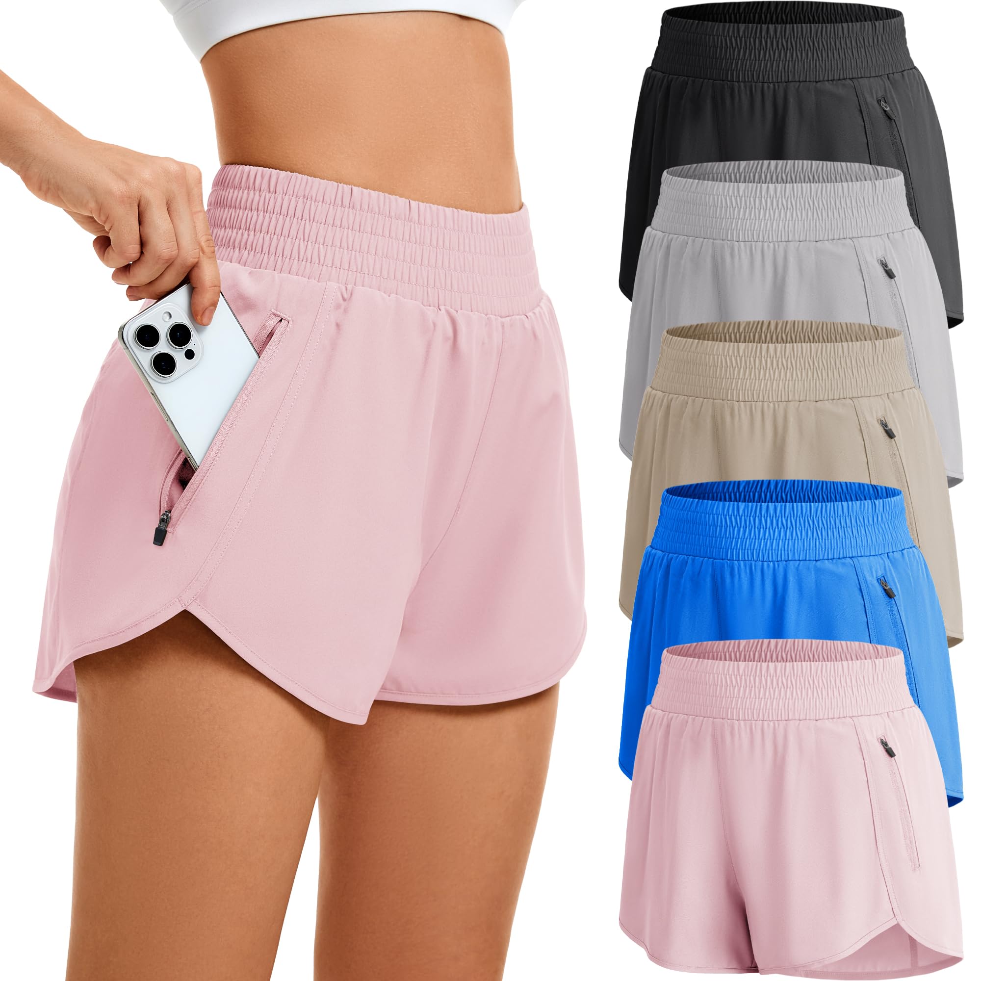 CE' CERDR Women’s 5-Pack High-Waist Athletic Running Shorts