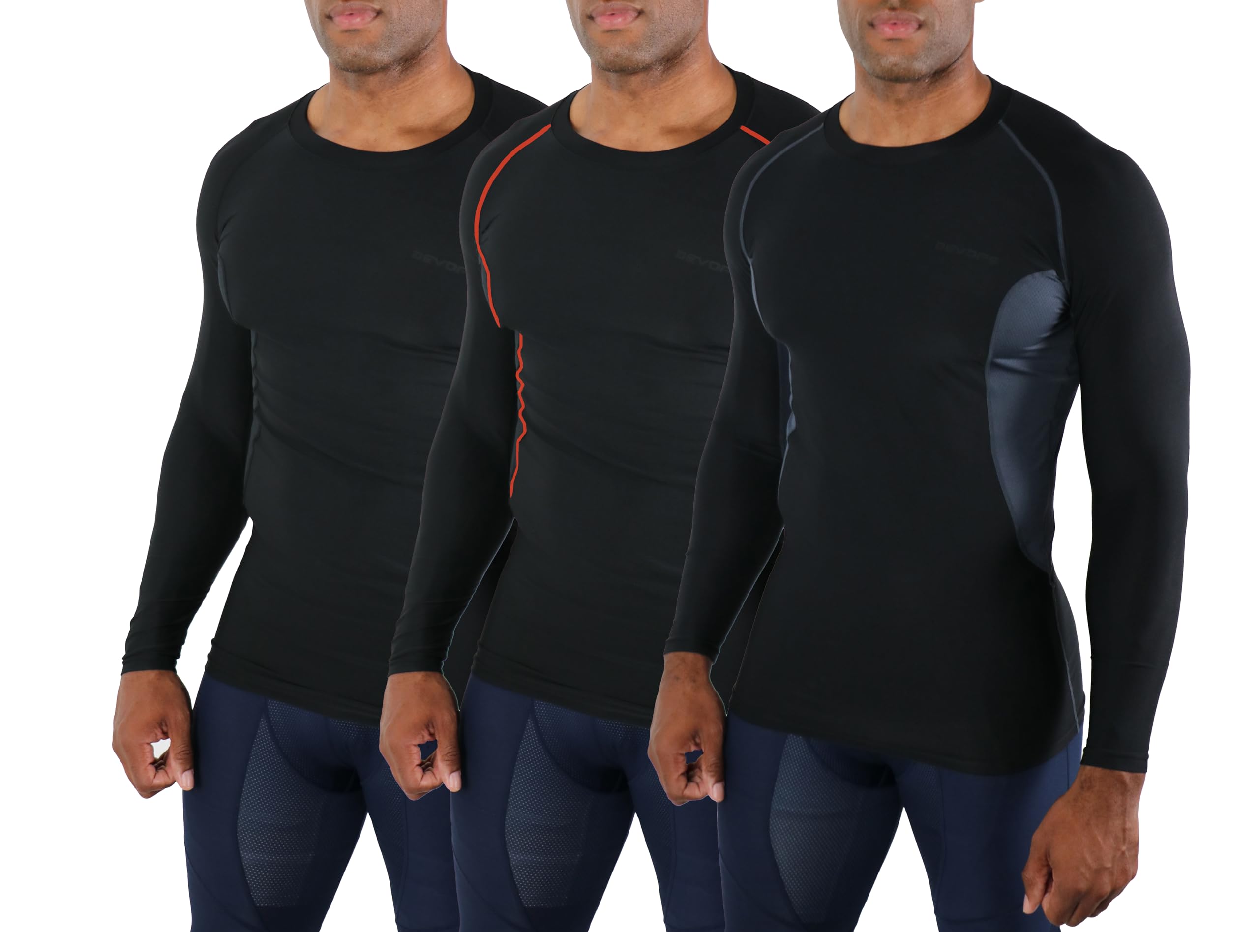DEVOPS 3 Pack Men's Cool Dry Compression Baselayer Long Sleeve Shirts Top