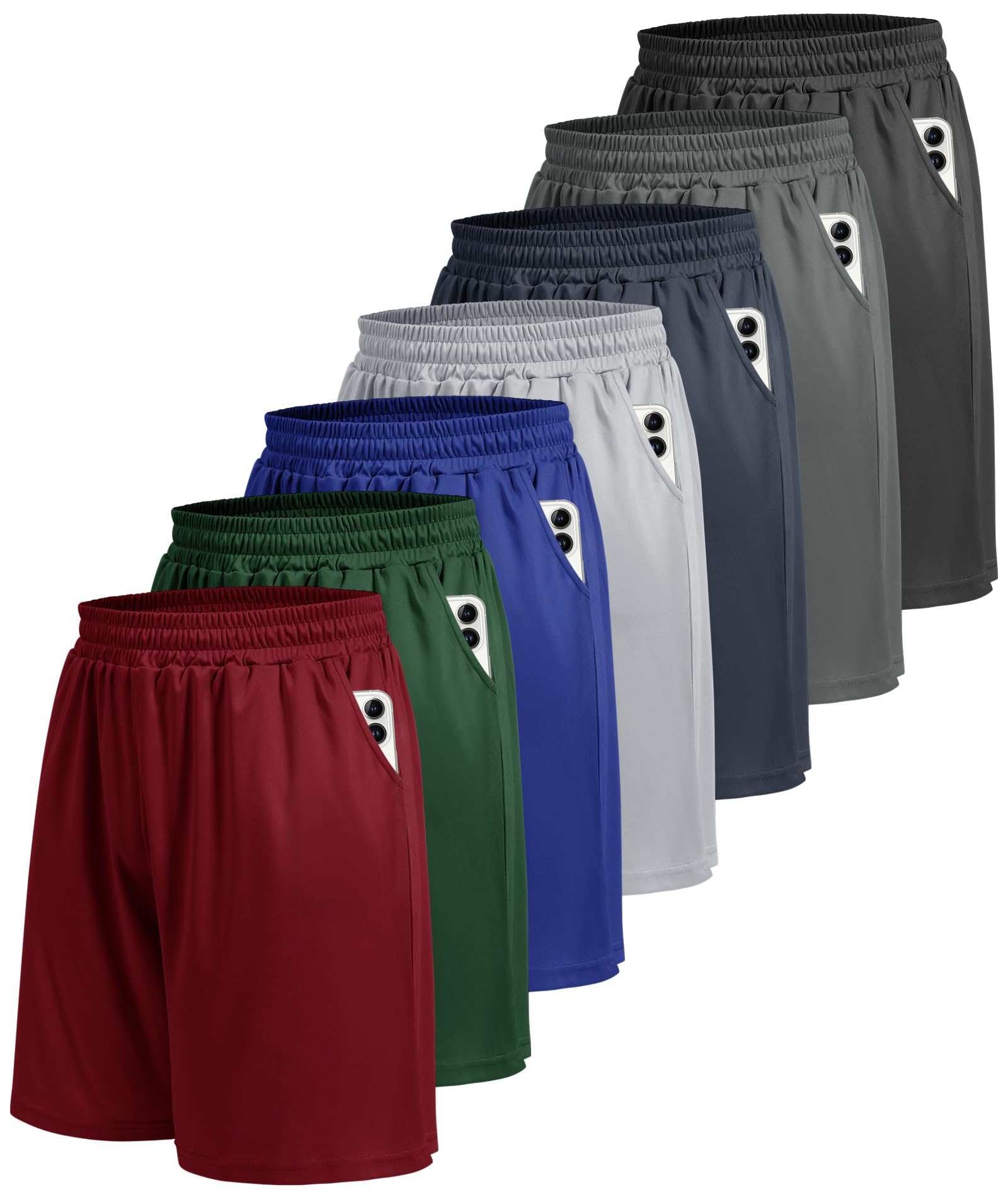 5 Pack Athletic Gym Mens Shorts - Workout Black Quick Dry Basketball Shorts
