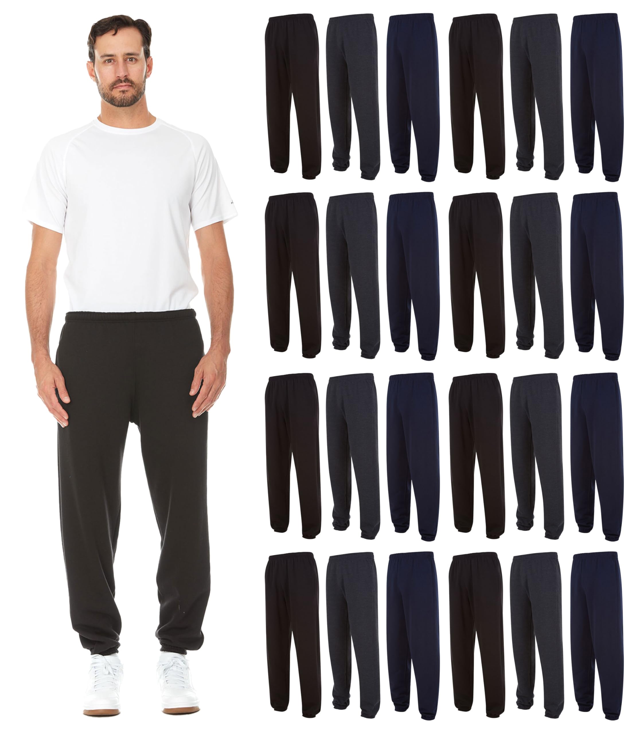 BILLIONHATS 24 Pack Adult Joggers Pants, Mixed Assortment Colorful Jogger Bulk Sweatpants Wholesale for Donations, Homeless