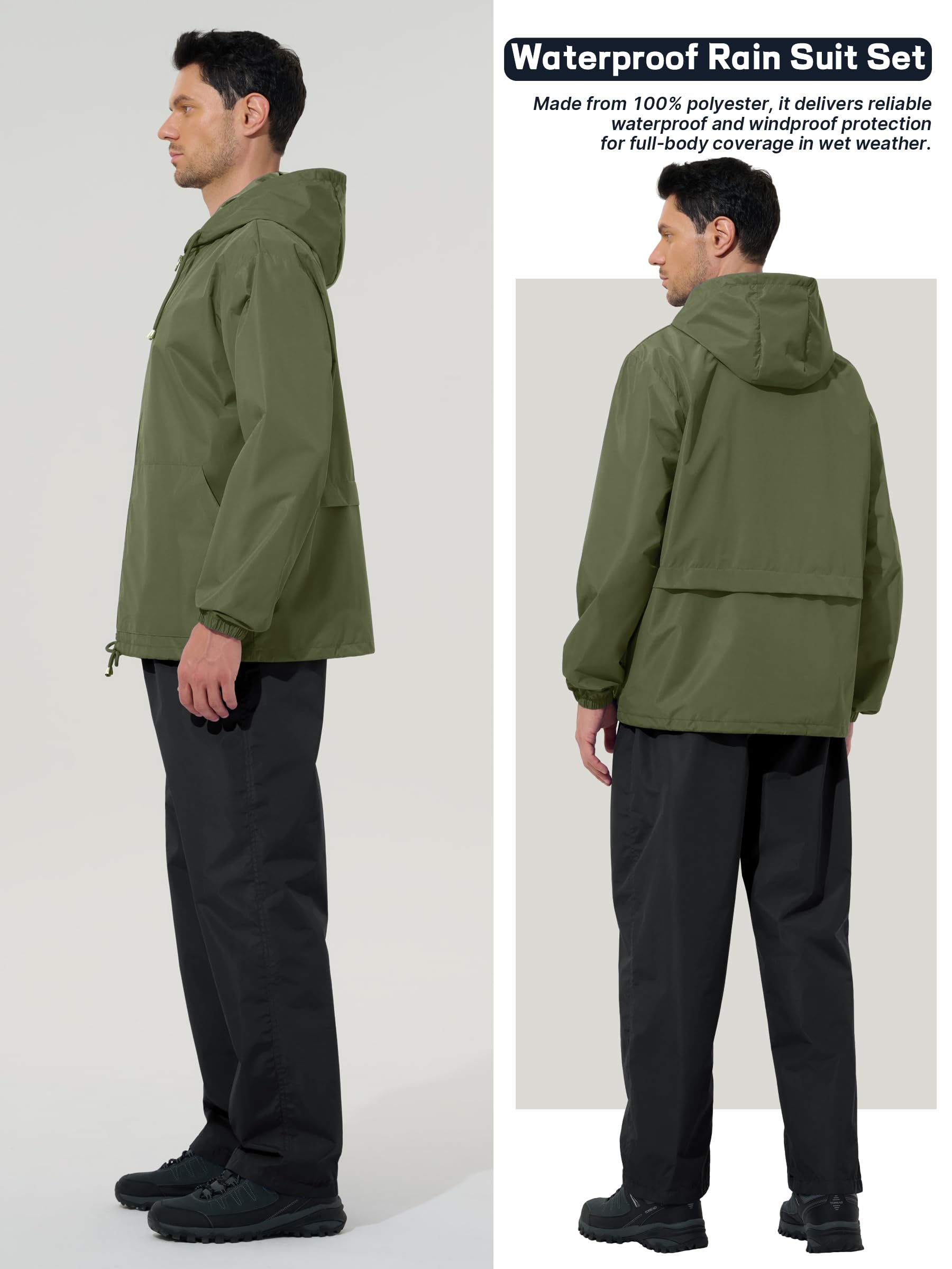 UIQUR Men’s 2-Piece Waterproof Rain Jacket & Pants Set