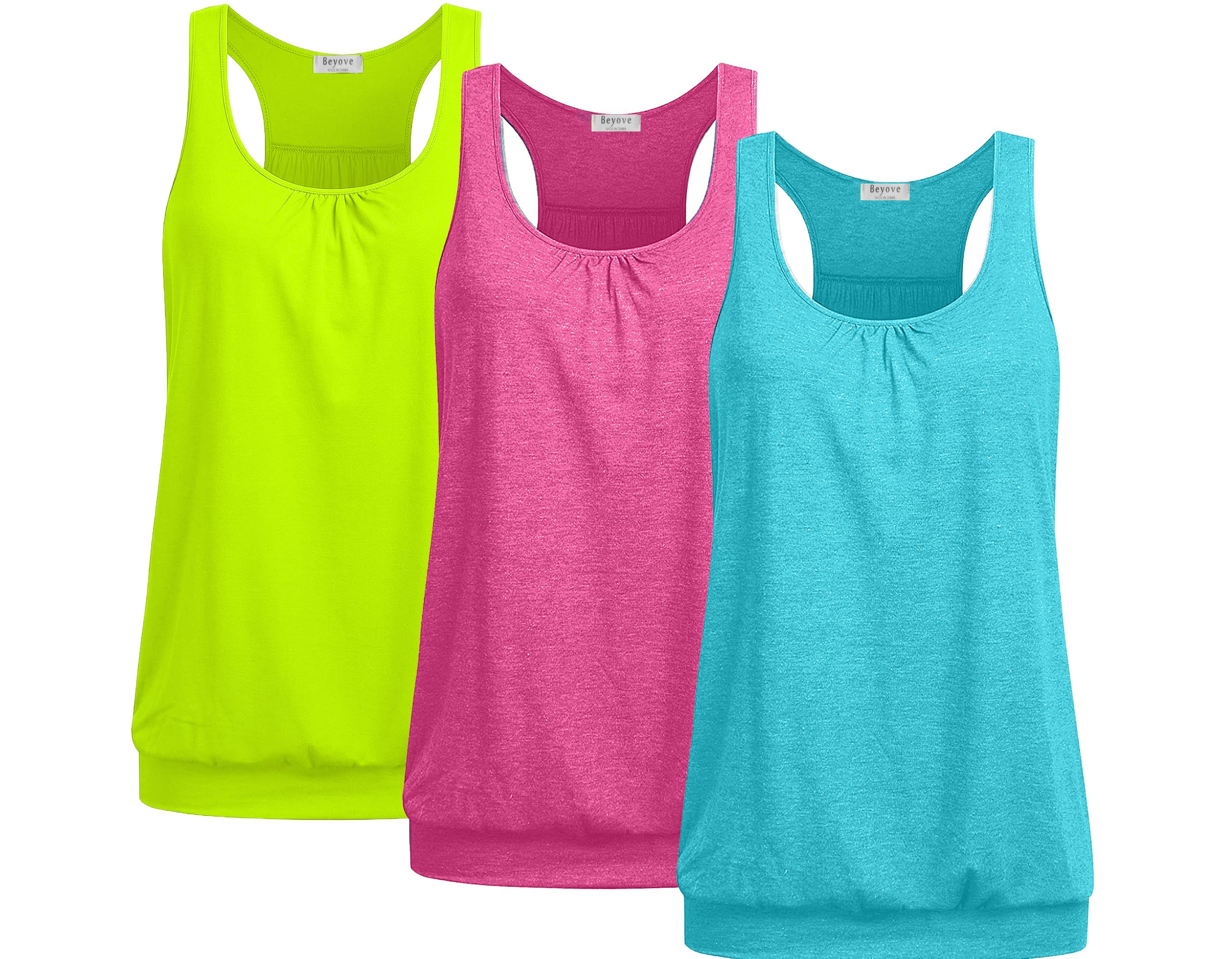 Beyove Women’s 3-Pack Plus-Size Racerback Yoga Tank Tops