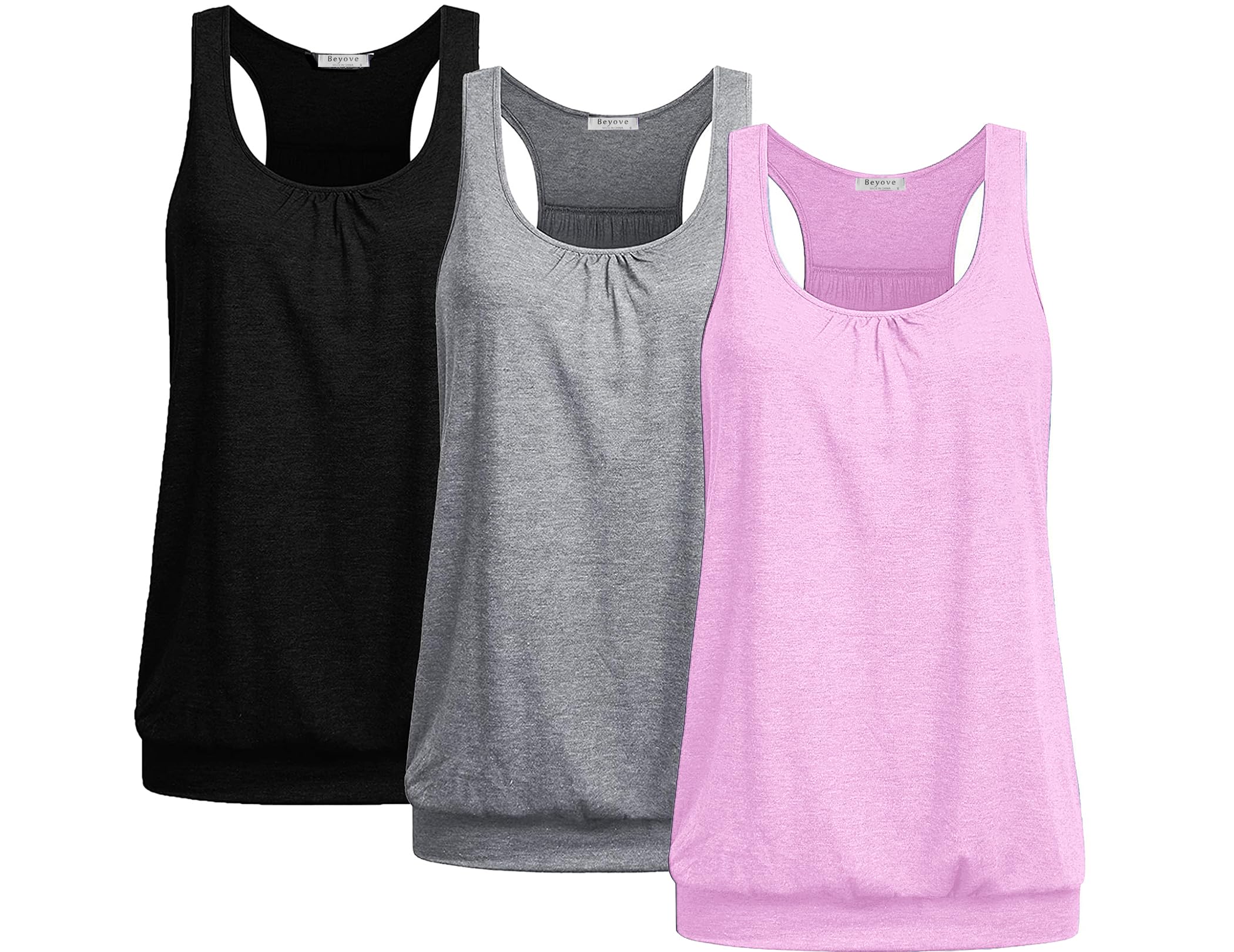 Beyove Women’s 3-Pack Plus-Size Racerback Yoga Tank Tops