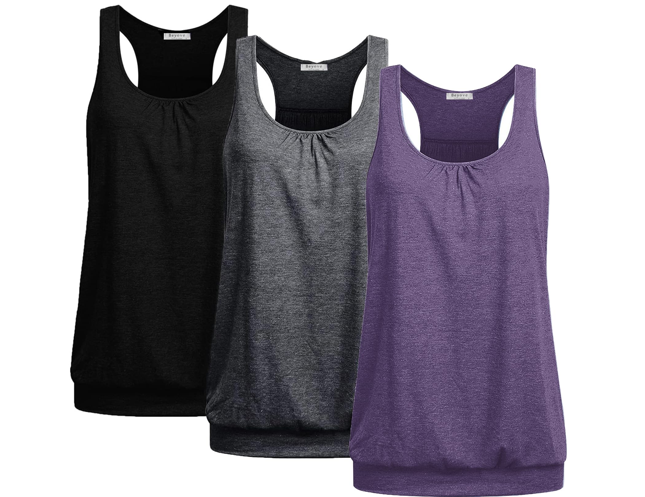 Beyove Women’s 3-Pack Plus-Size Racerback Yoga Tank Tops