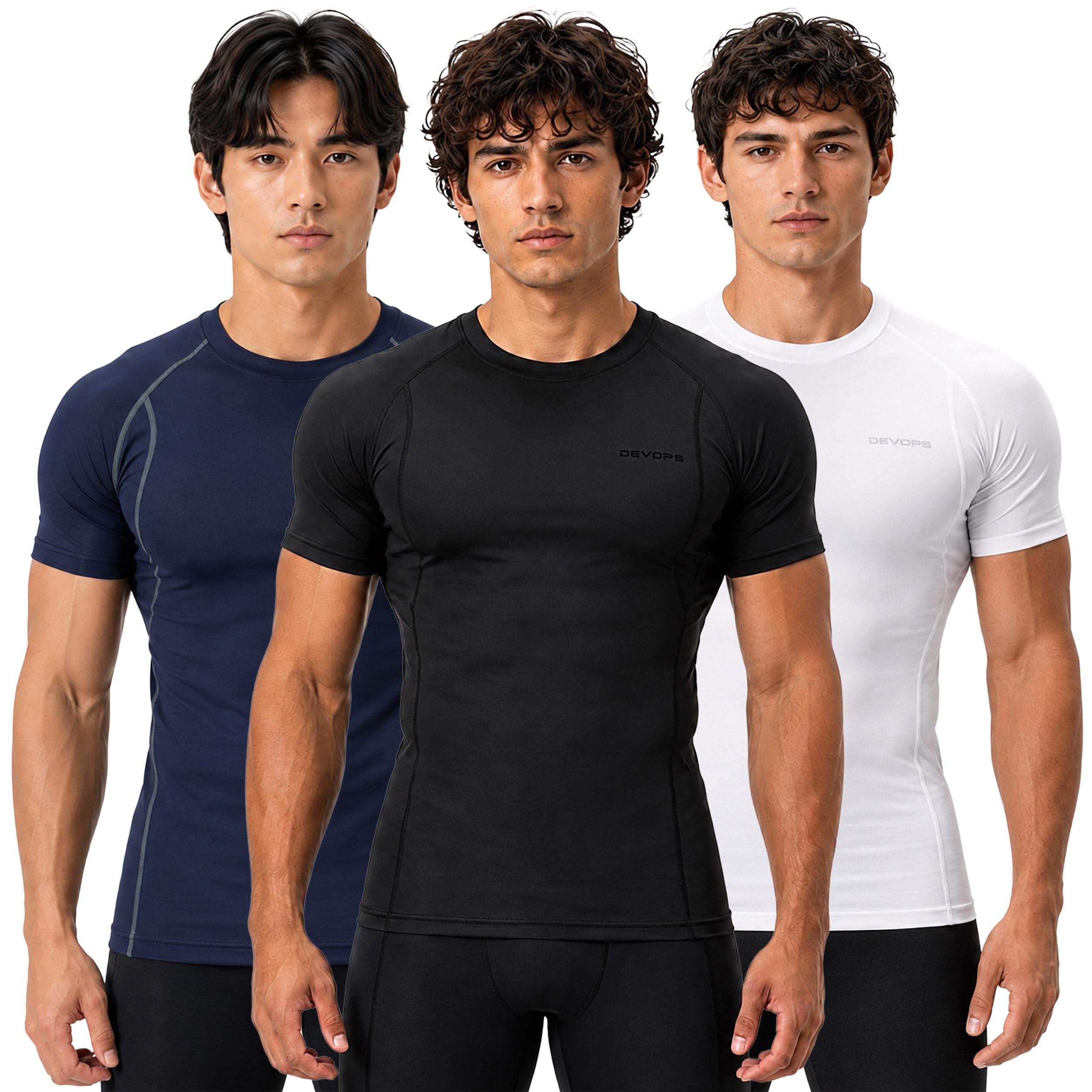 DEVOPS 3 Pack Men's Cool Dry Compression Baselayer Short Sleeve Shirts Top