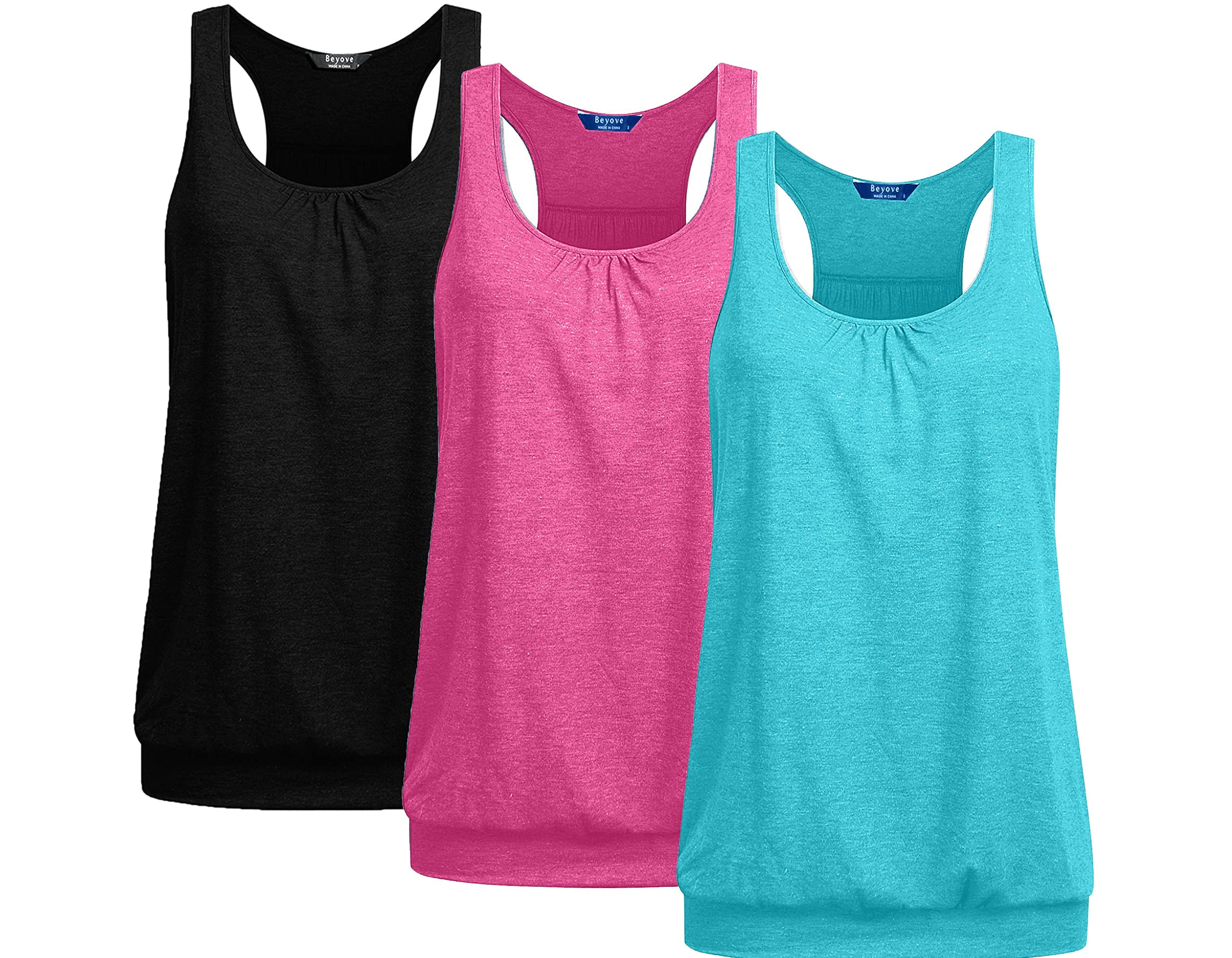 Beyove Women’s 3-Pack Plus-Size Racerback Yoga Tank Tops