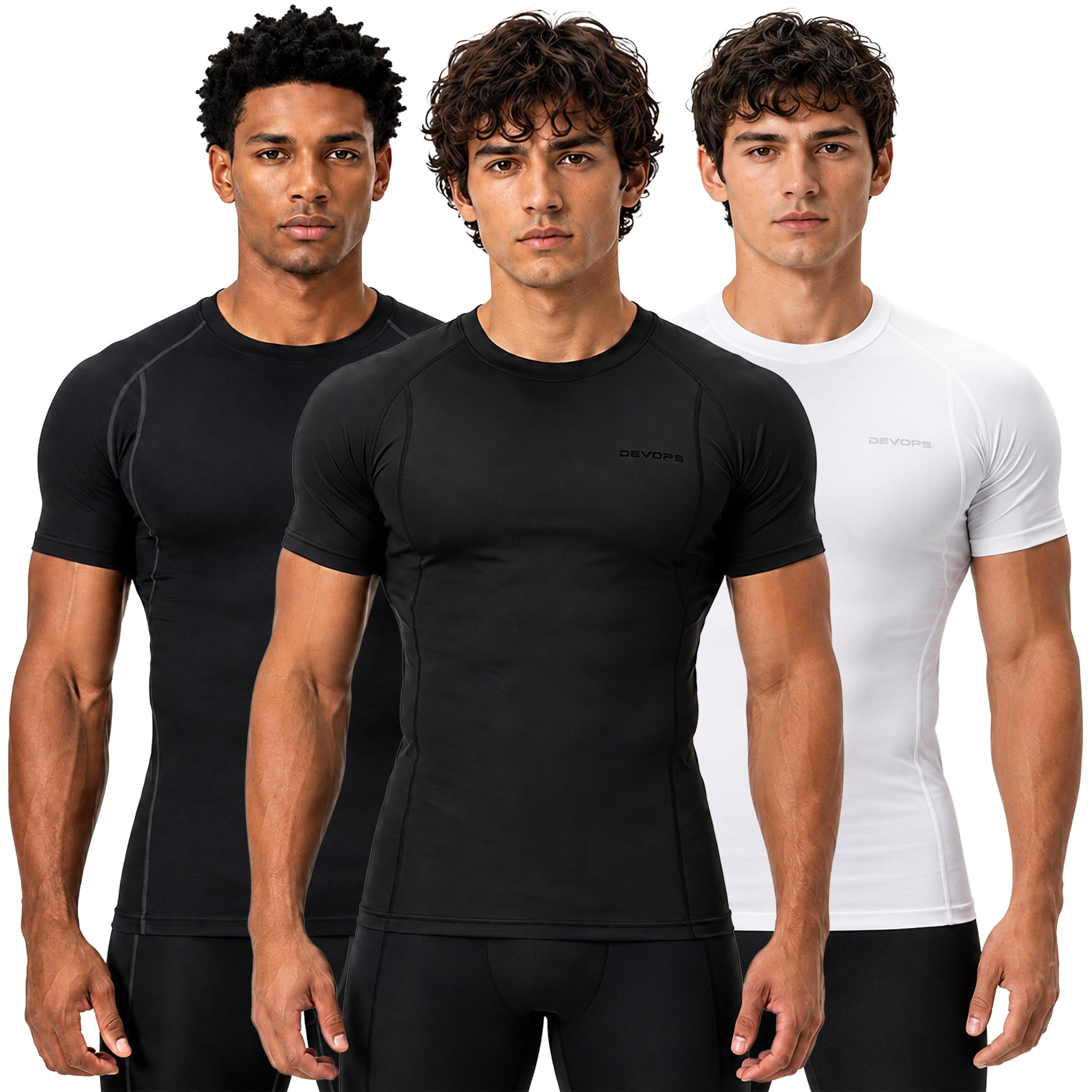 DEVOPS 3 Pack Men's Cool Dry Compression Baselayer Short Sleeve Shirts Top