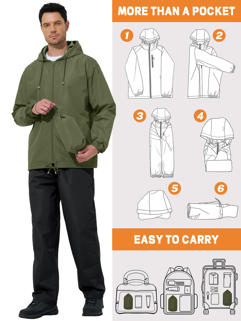 UIQUR Men’s 2-Piece Waterproof Rain Jacket & Pants Set