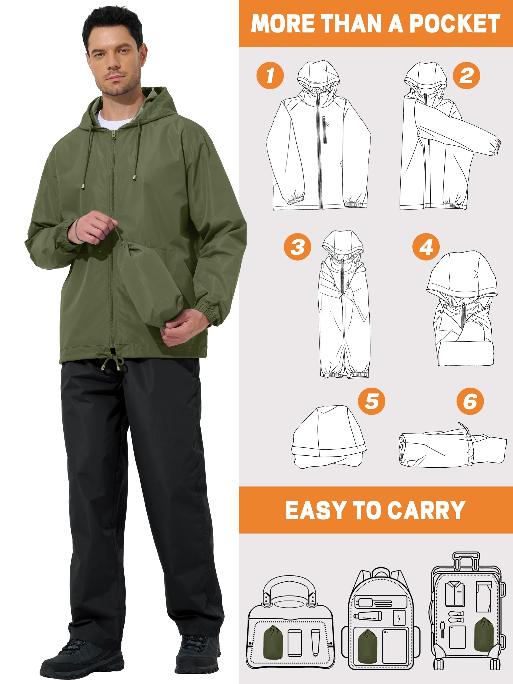 UIQUR Men’s 2-Piece Waterproof Rain Jacket & Pants Set