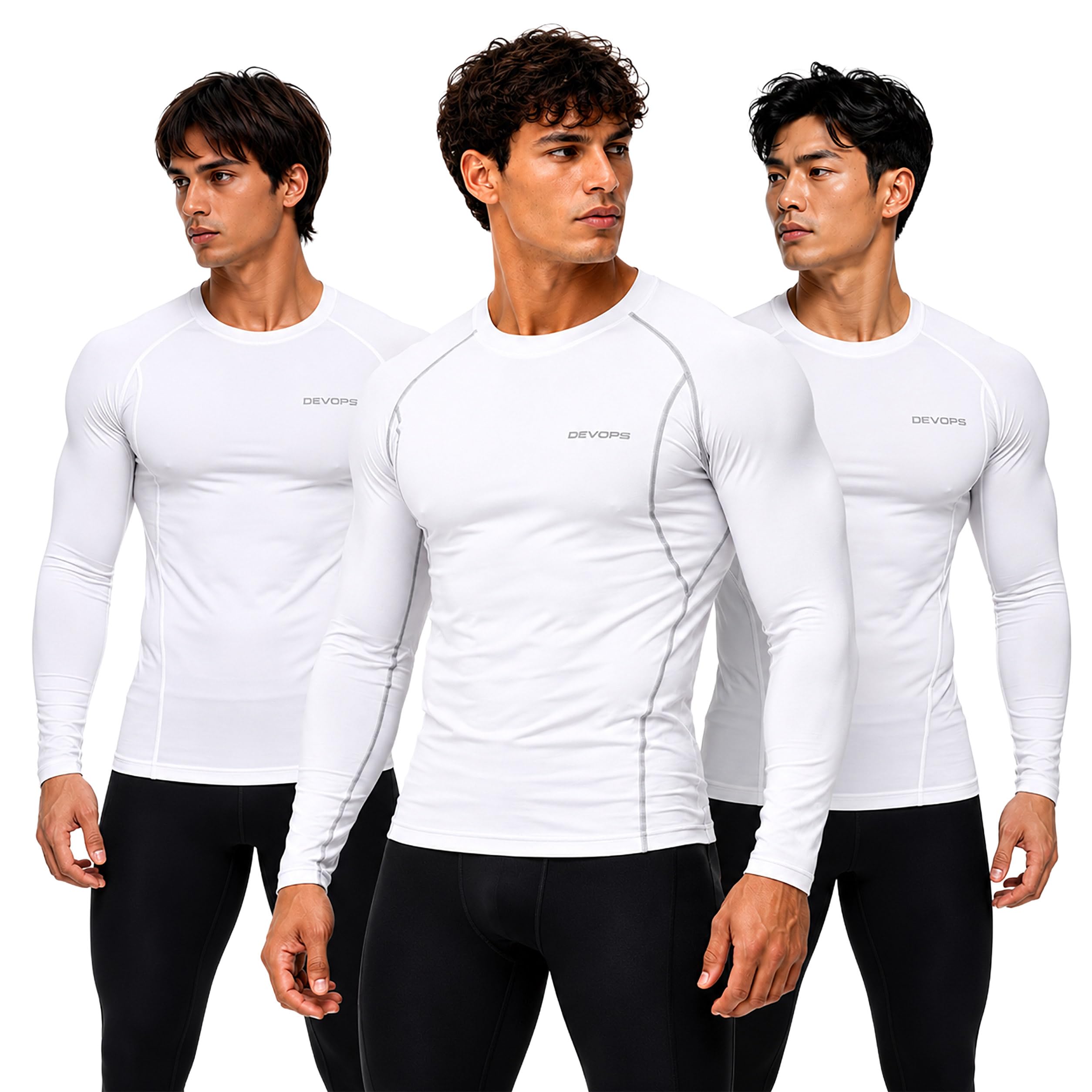 DEVOPS 3 Pack Men's Cool Dry Compression Baselayer Long Sleeve Shirts Top