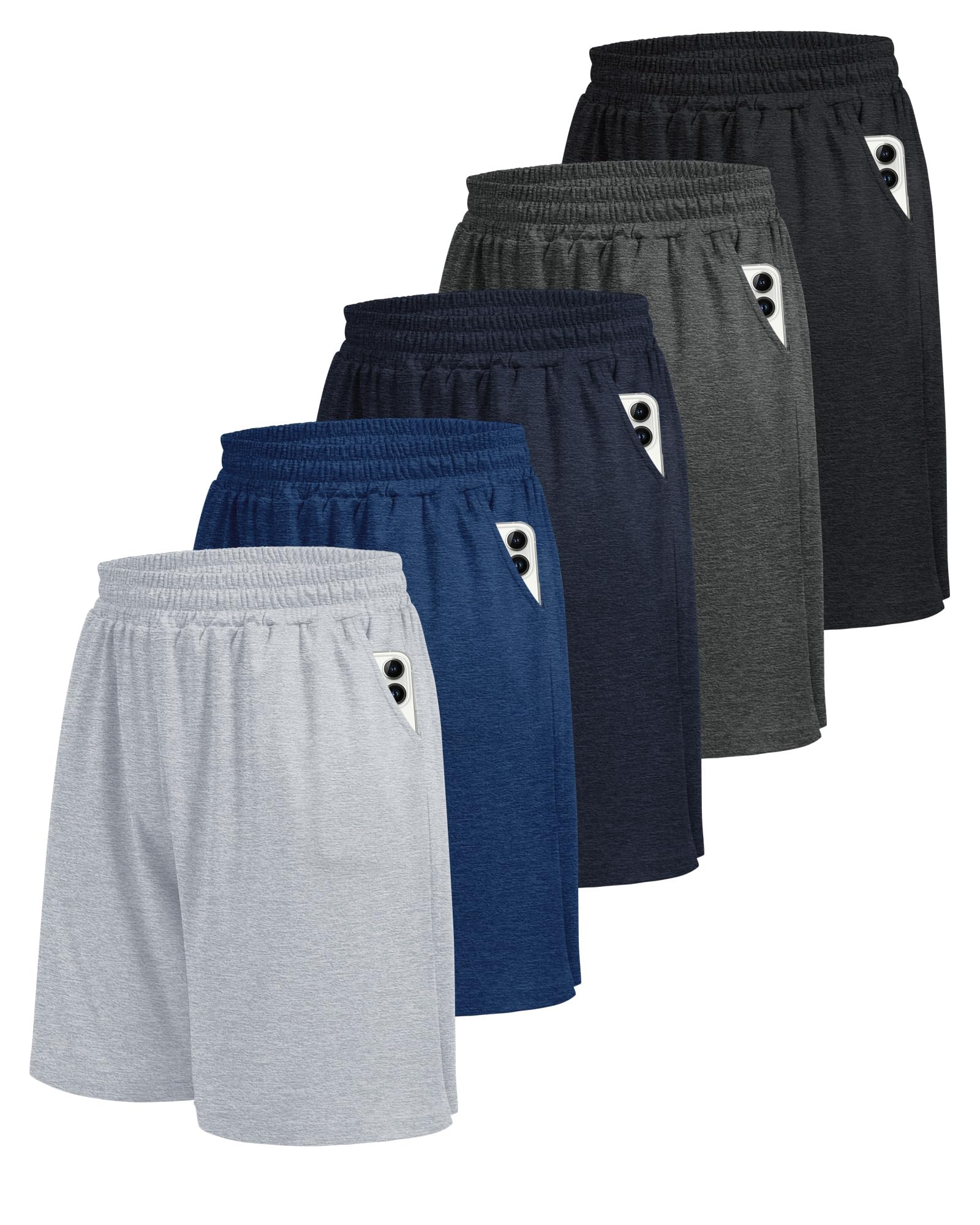 5 Pack Athletic Gym Mens Shorts - Workout Black Quick Dry Basketball Shorts
