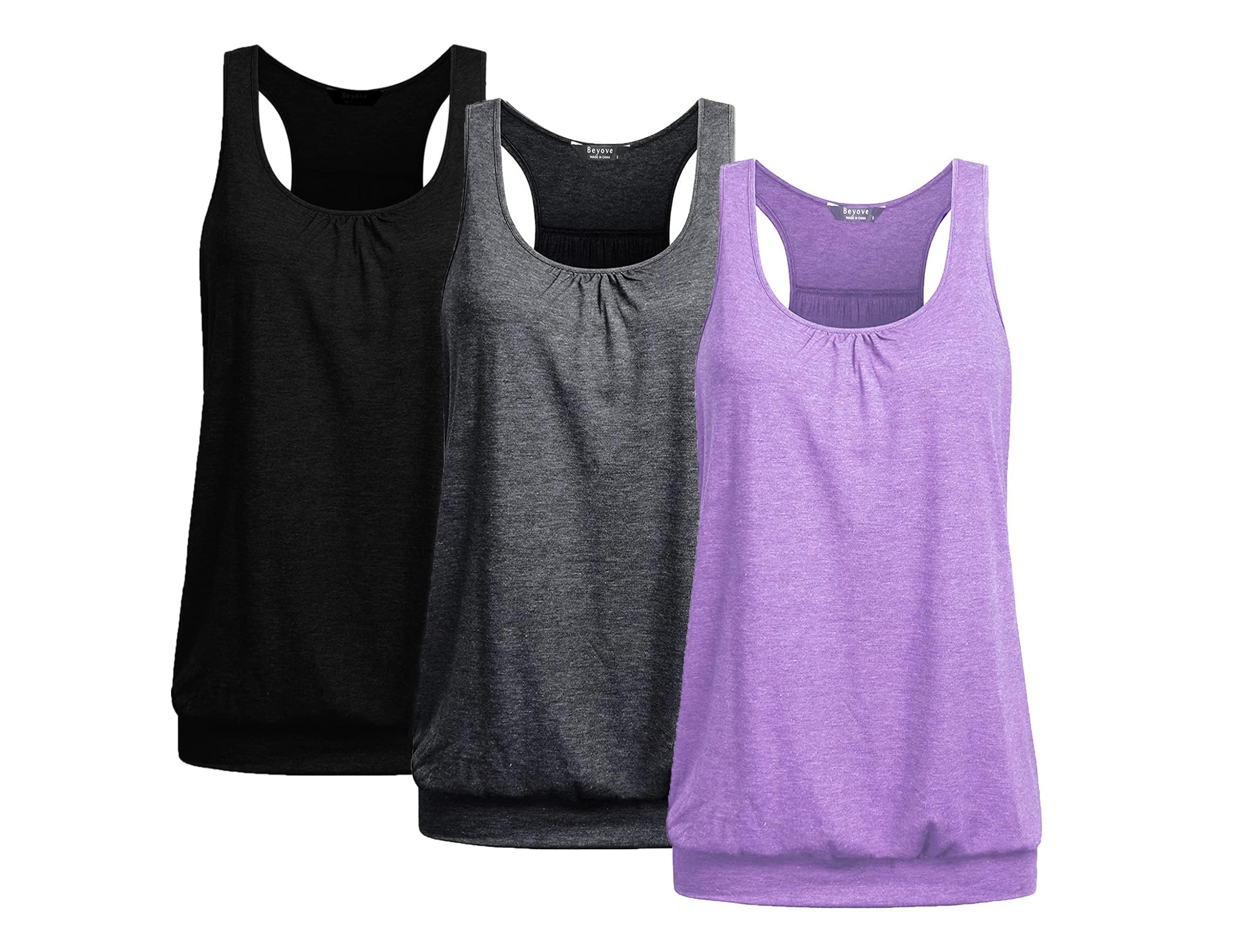 Beyove Women’s 3-Pack Plus-Size Racerback Yoga Tank Tops