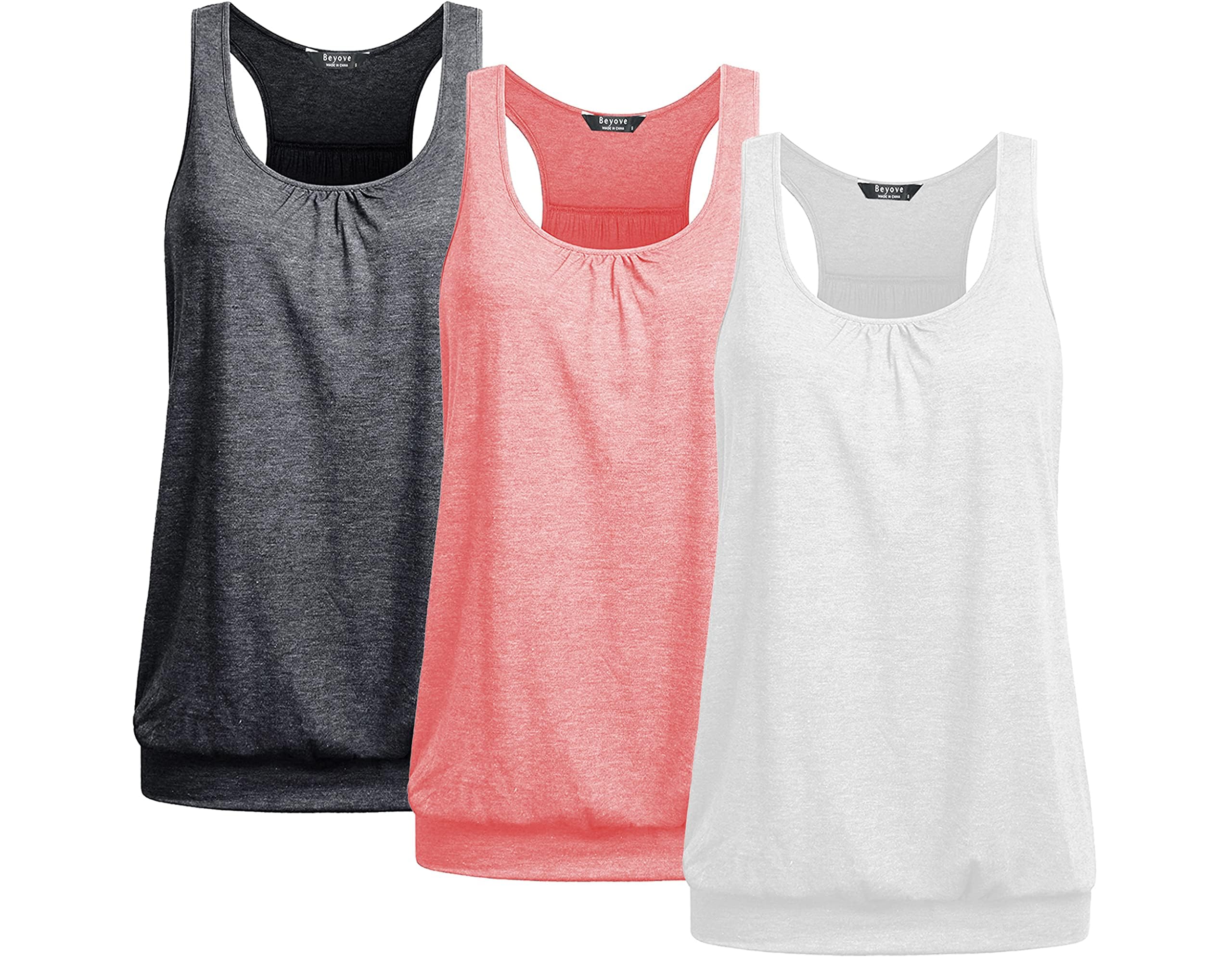 Beyove Women’s 3-Pack Plus-Size Racerback Yoga Tank Tops