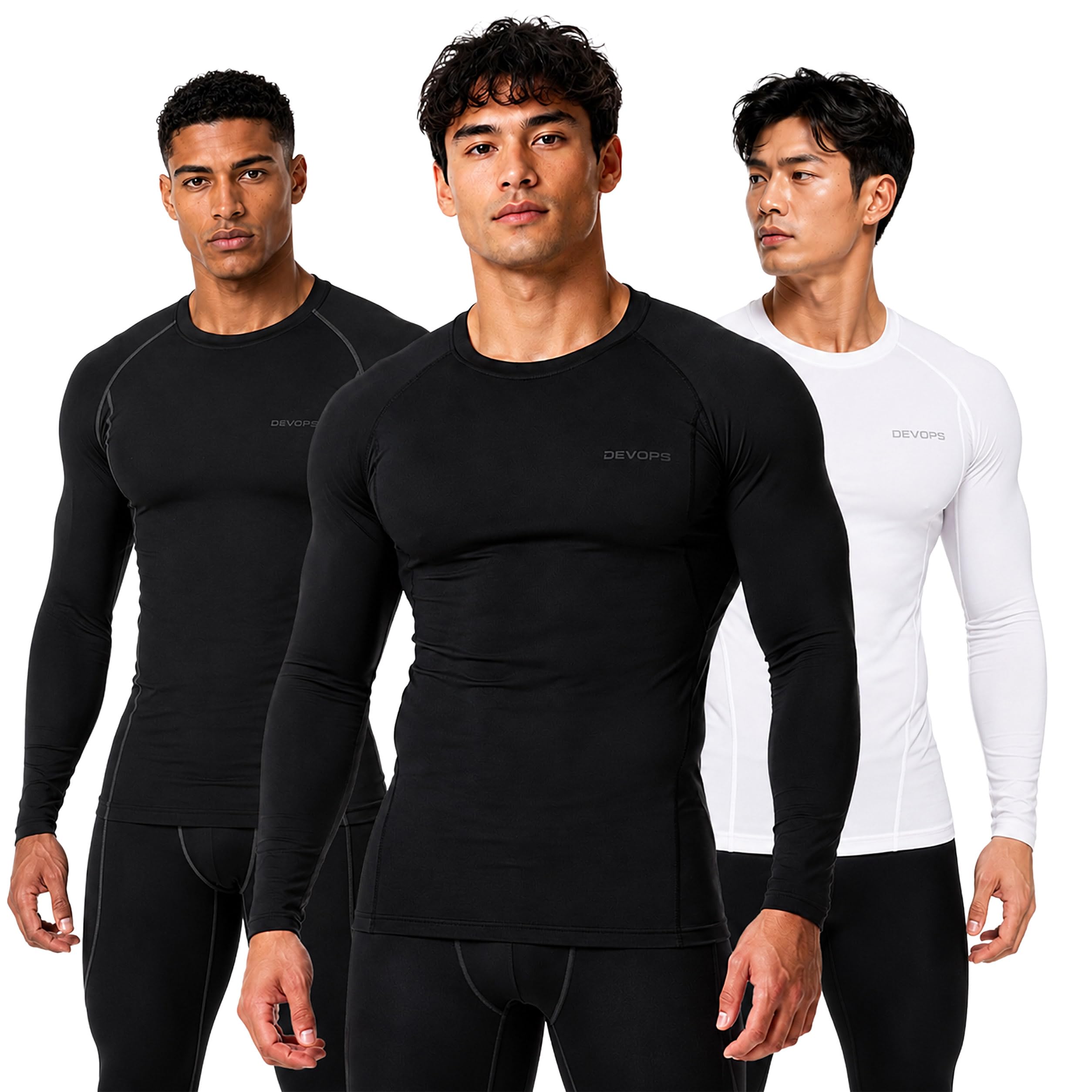 DEVOPS 3 Pack Men's Cool Dry Compression Baselayer Long Sleeve Shirts Top