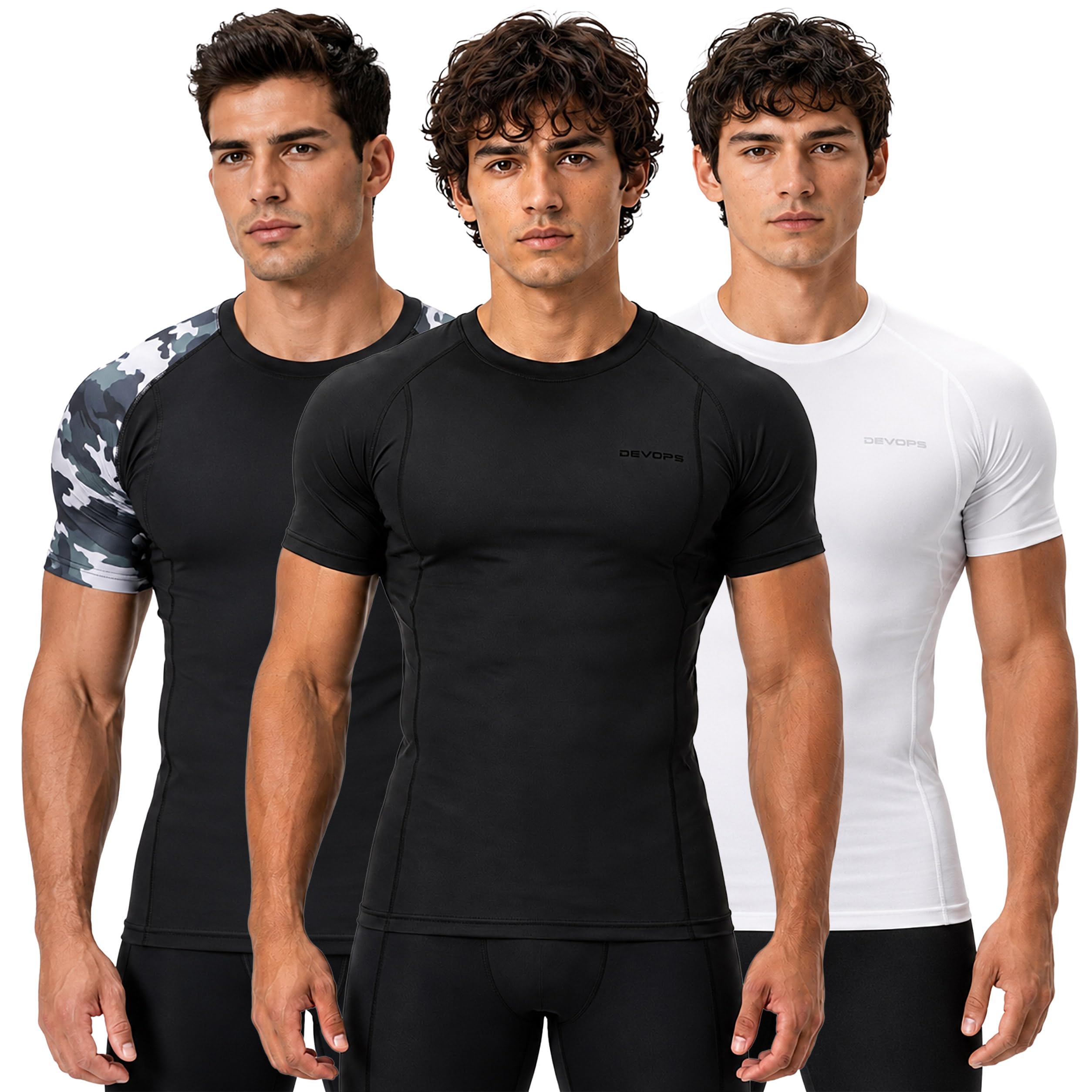 DEVOPS 3 Pack Men's Cool Dry Compression Baselayer Short Sleeve Shirts Top