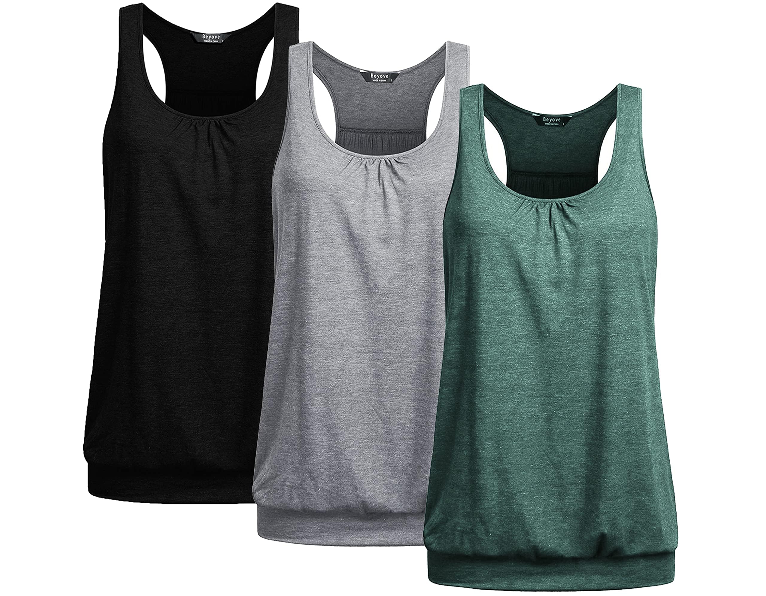 Beyove Women’s 3-Pack Plus-Size Racerback Yoga Tank Tops