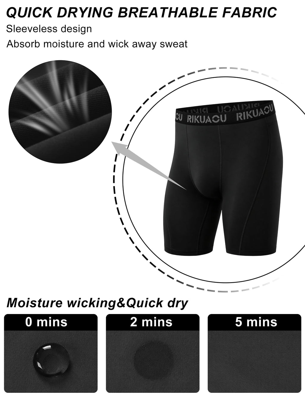 RIKUAOU Men's Compression Shorts, Spandex Athletic Running Tights, Quick Dry Performance Workout Underwear for Cycling