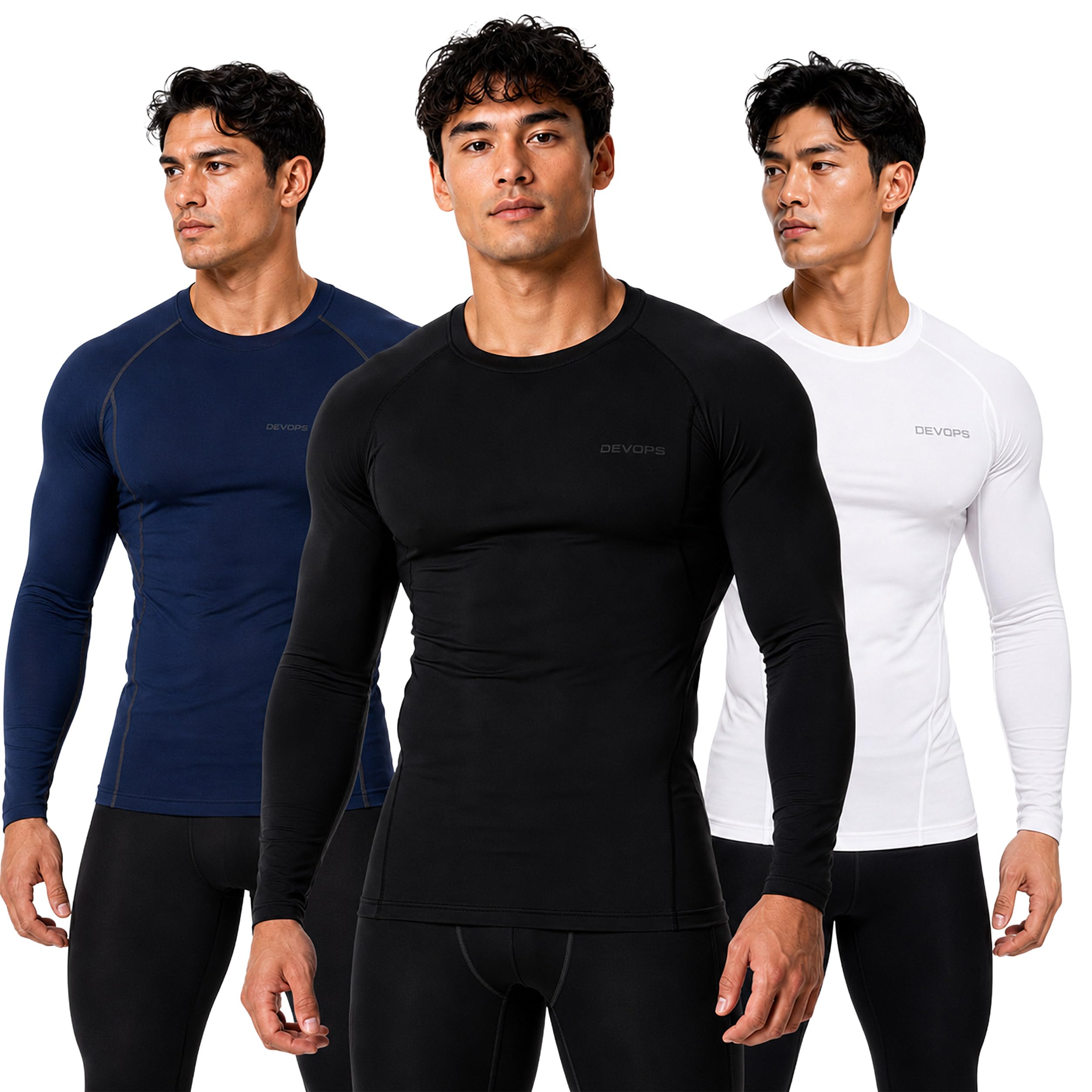 DEVOPS 3 Pack Men's Cool Dry Compression Baselayer Long Sleeve Shirts Top