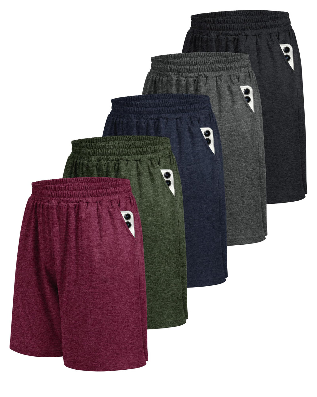 5 Pack Athletic Gym Mens Shorts - Workout Black Quick Dry Basketball Shorts