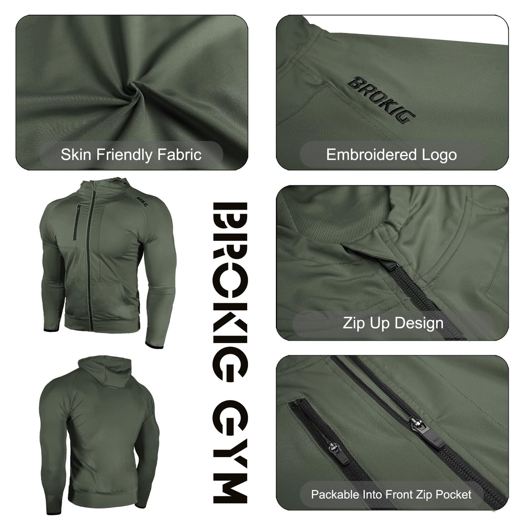 BROKIG Men’s Windbreak Running Jacket with Zip-Up Hood
