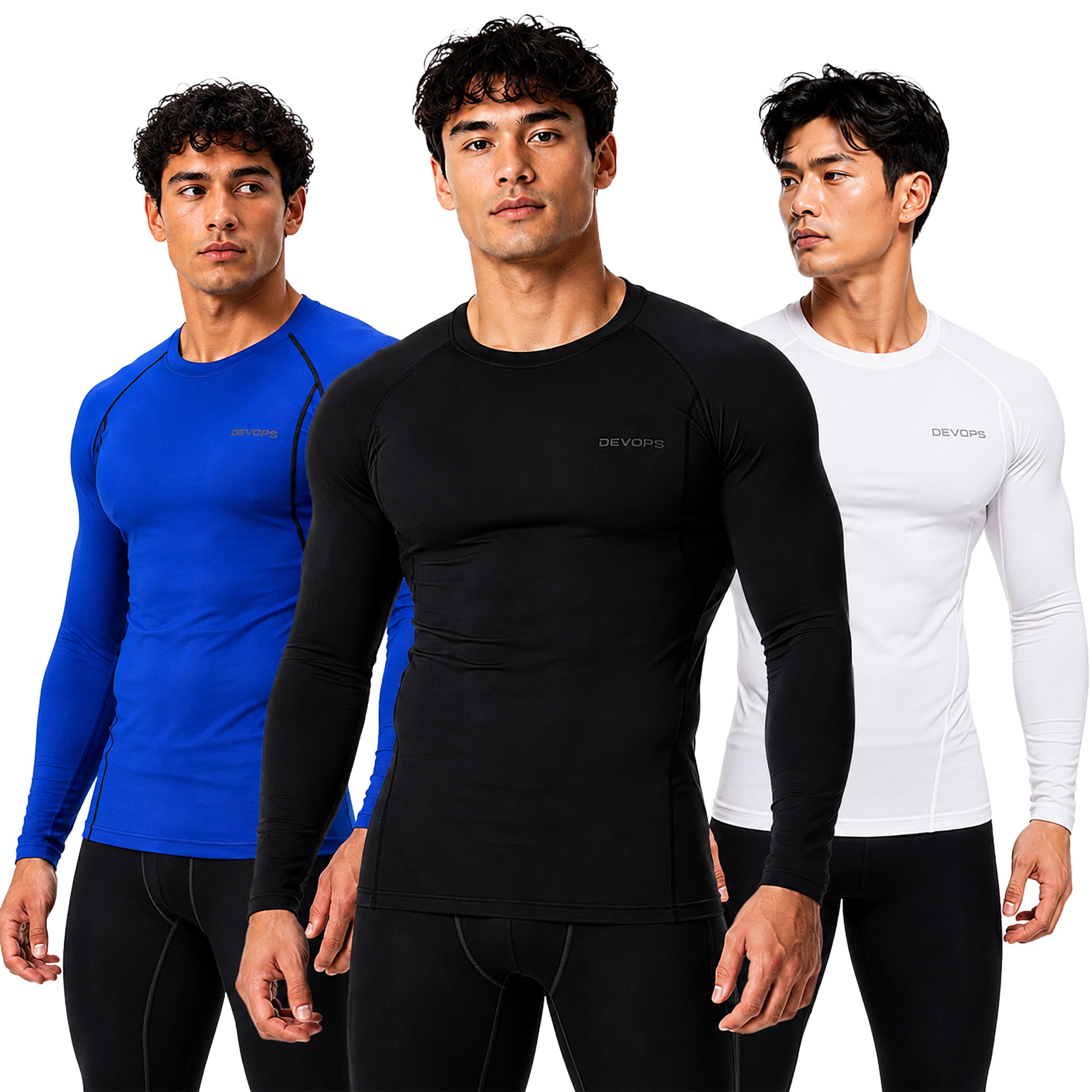 DEVOPS 3 Pack Men's Cool Dry Compression Baselayer Long Sleeve Shirts Top