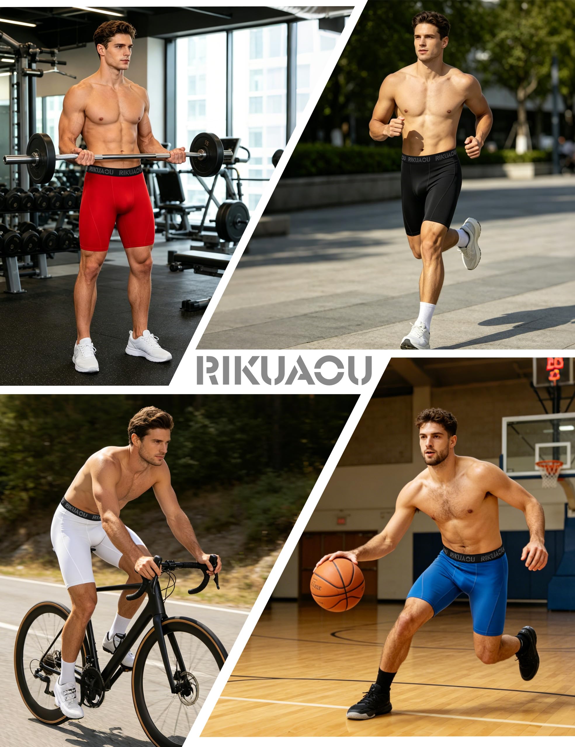 RIKUAOU Men's Compression Shorts, Spandex Athletic Running Tights, Quick Dry Performance Workout Underwear for Cycling