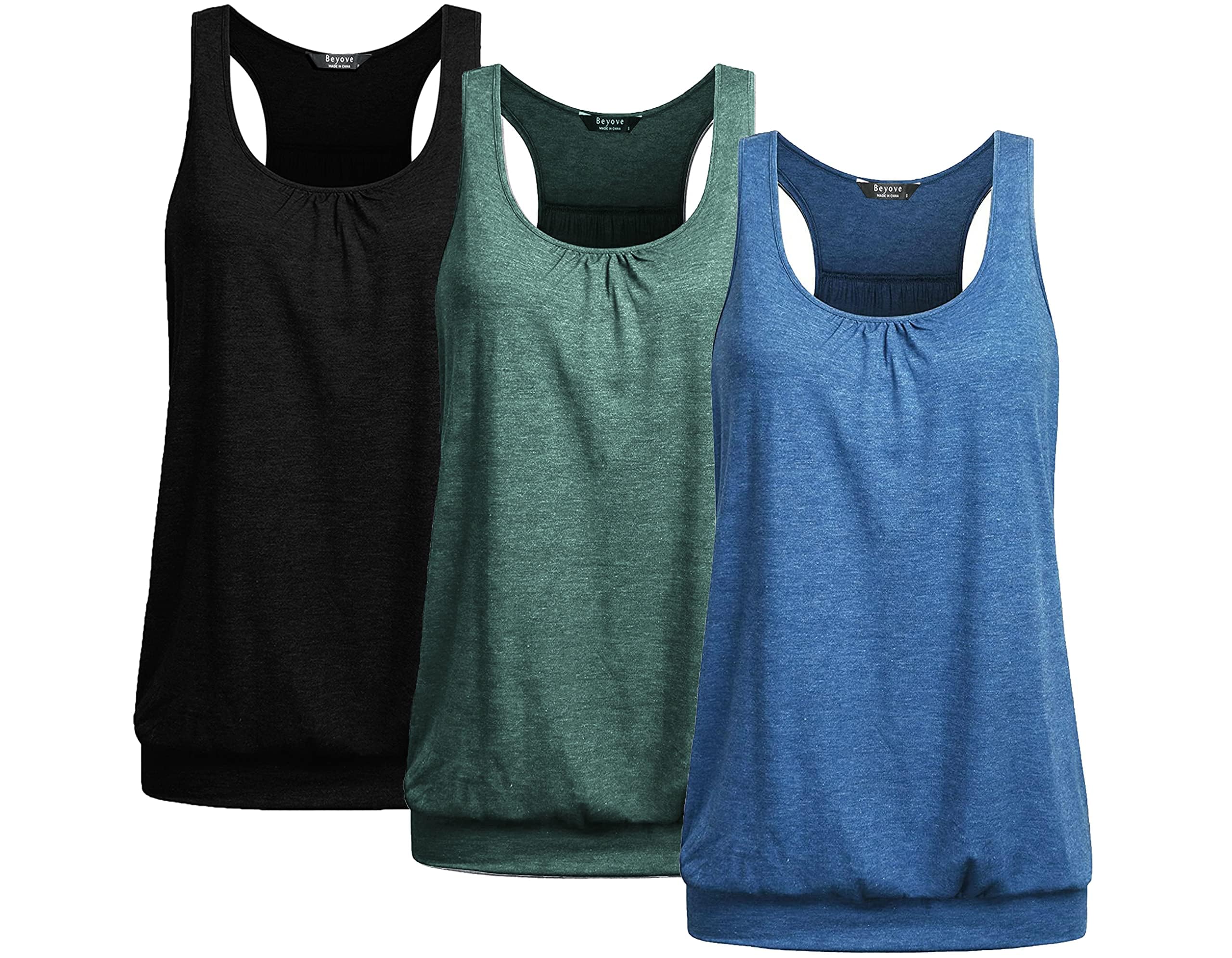 Beyove Women’s 3-Pack Plus-Size Racerback Yoga Tank Tops