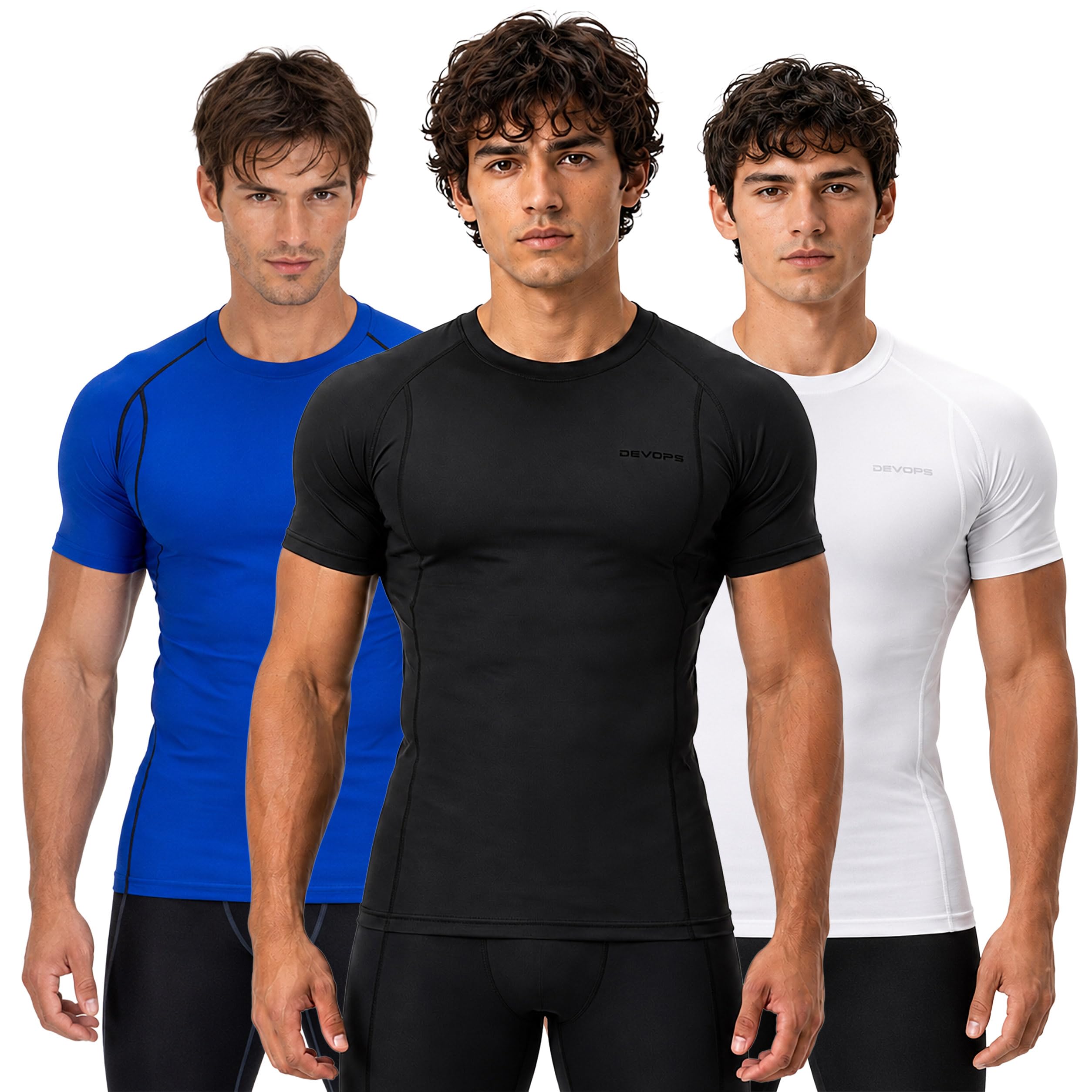 DEVOPS 3 Pack Men's Cool Dry Compression Baselayer Short Sleeve Shirts Top