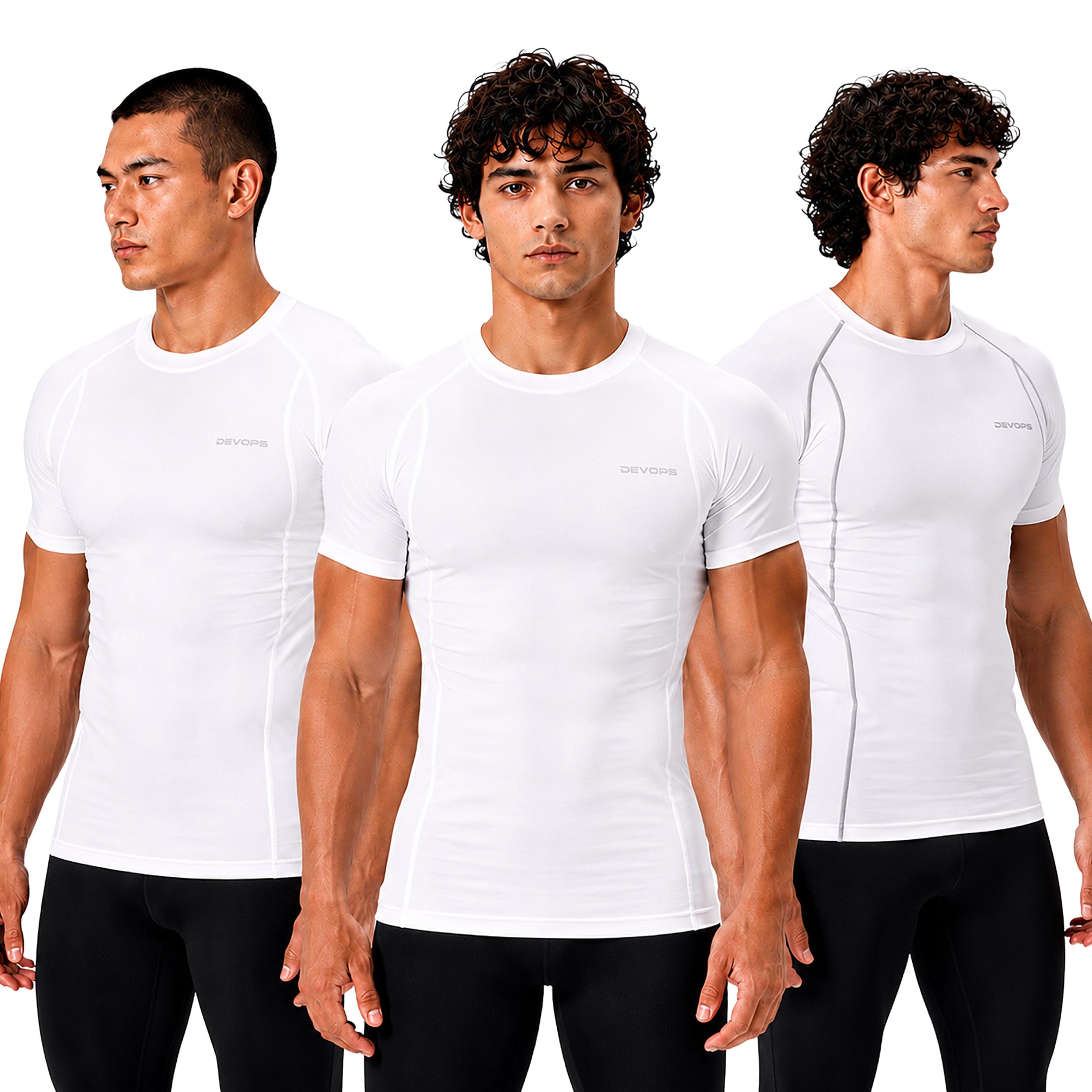 DEVOPS 3 Pack Men's Cool Dry Compression Baselayer Short Sleeve Shirts Top