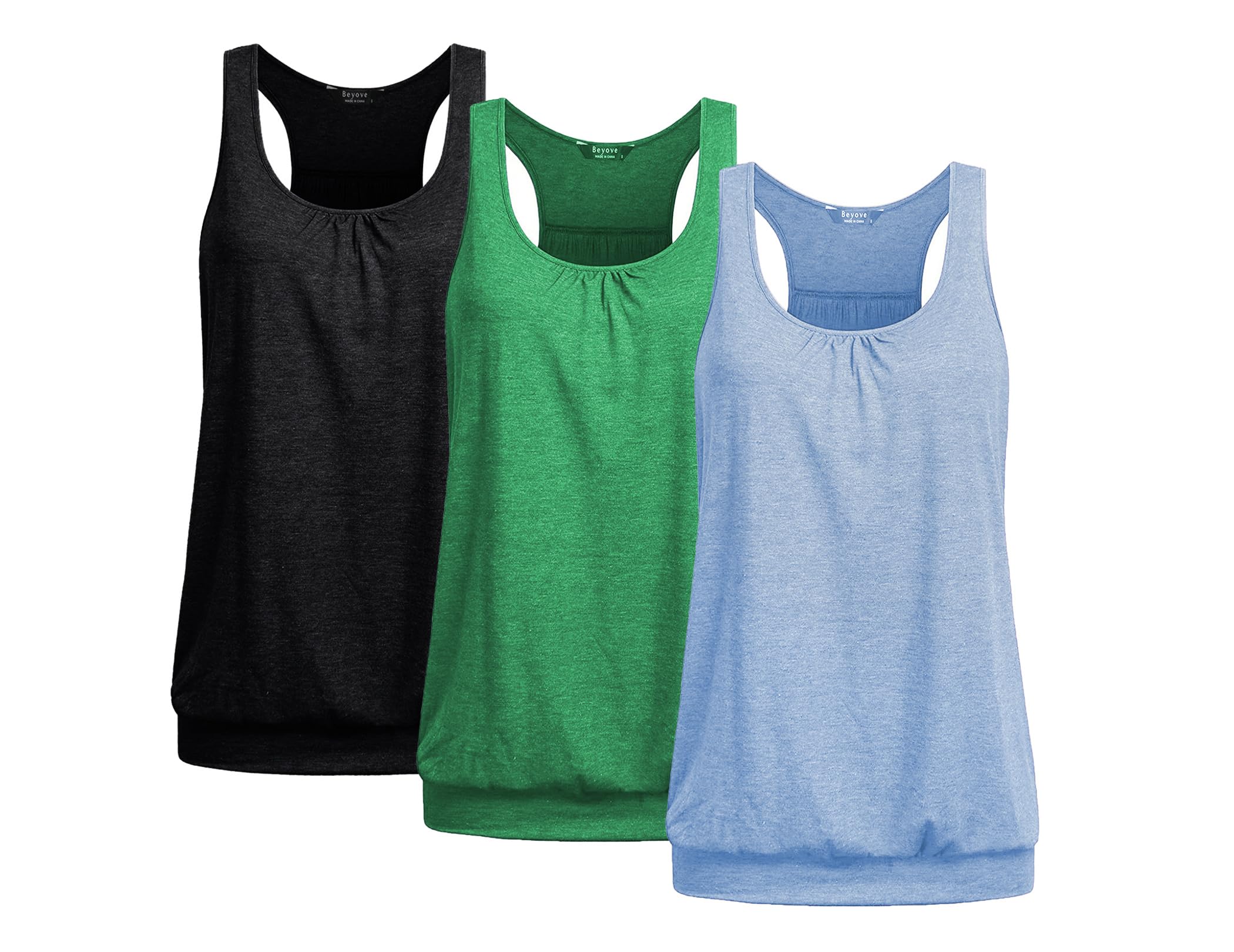 Beyove Women’s 3-Pack Plus-Size Racerback Yoga Tank Tops