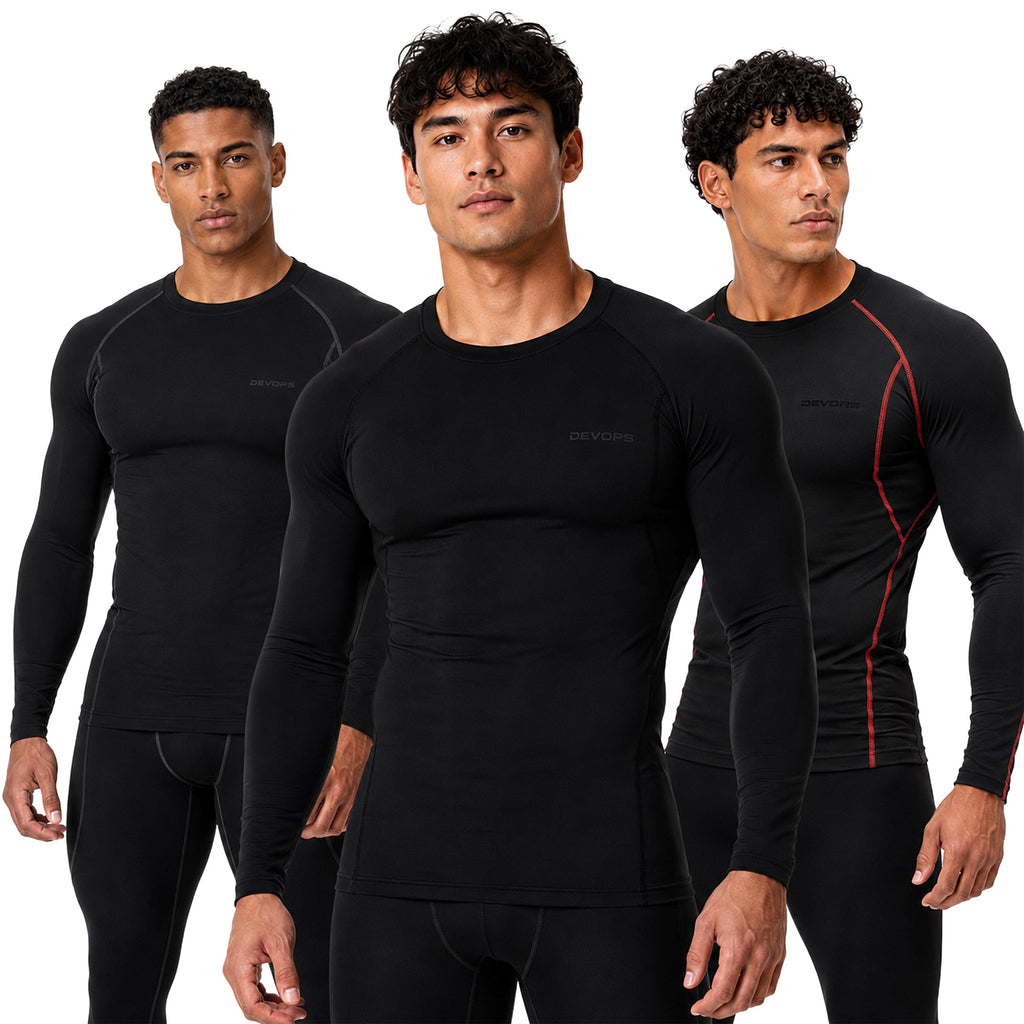 DEVOPS 3 Pack Men's Cool Dry Compression Baselayer Long Sleeve Shirts Top