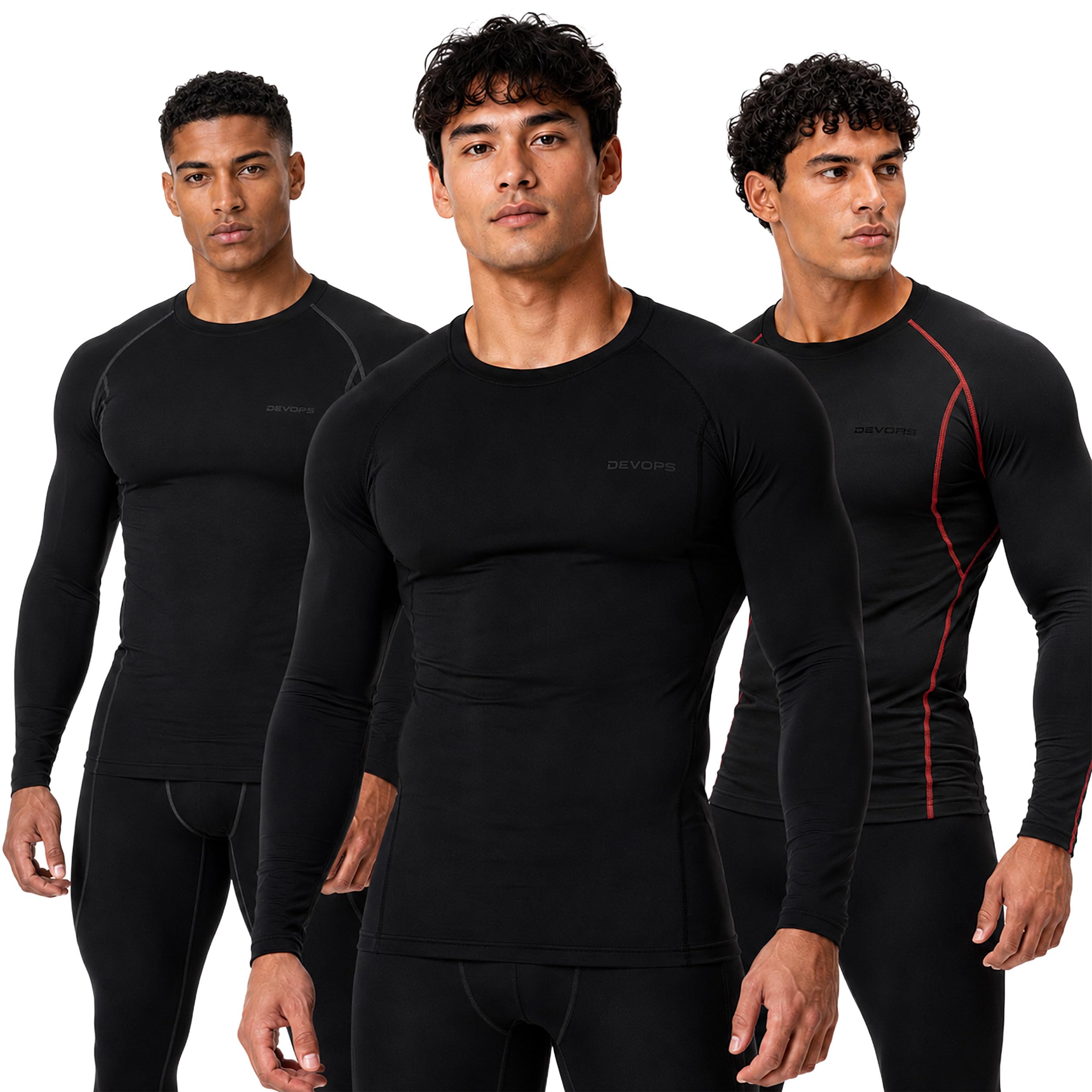 DEVOPS 3 Pack Men's Cool Dry Compression Baselayer Long Sleeve Shirts Top